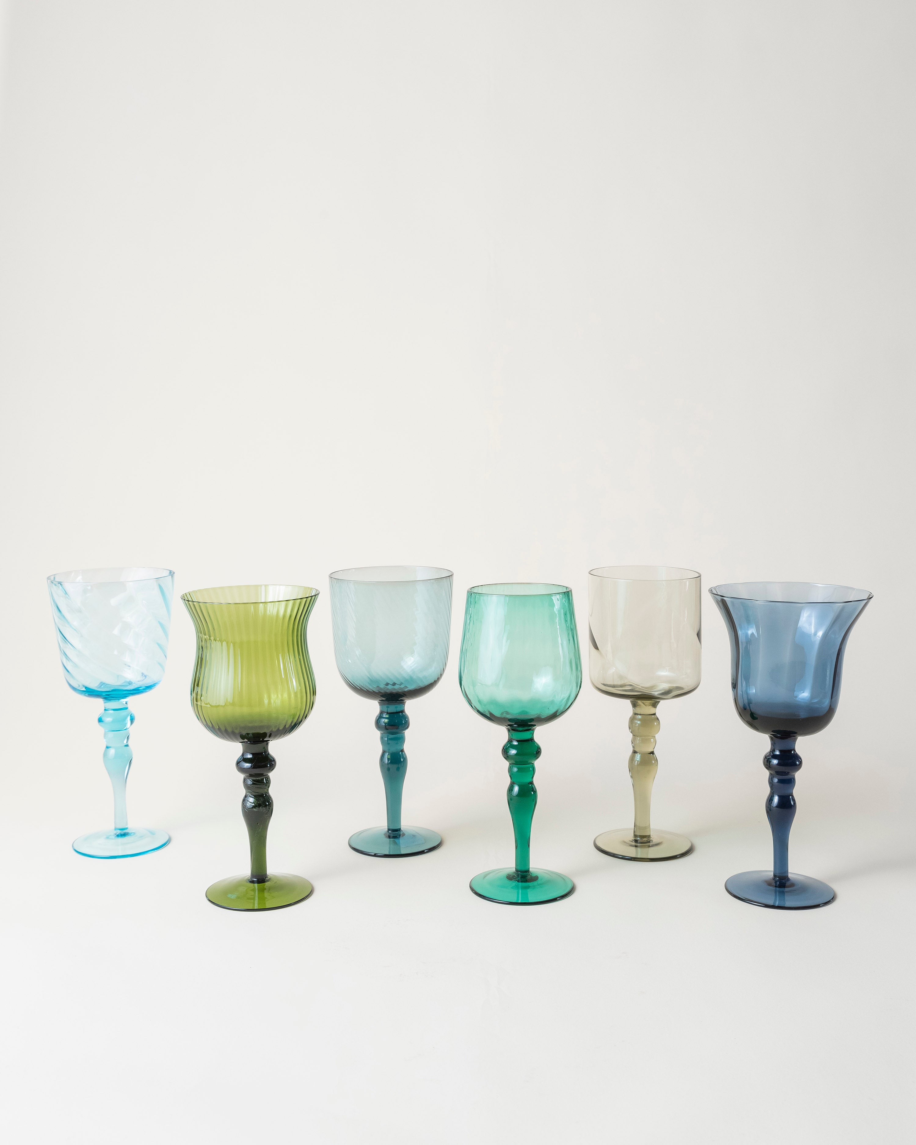 Set 6 Wine Glasses Texture Blue/Green Nuances