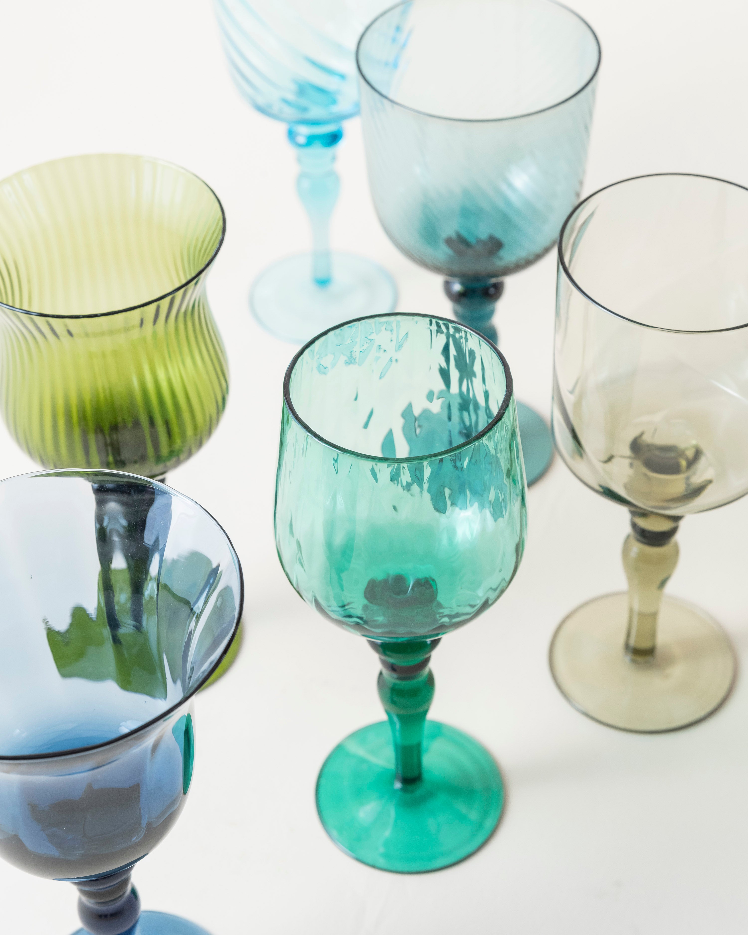 Set 6 Wine Glasses Texture Blue/Green Nuances