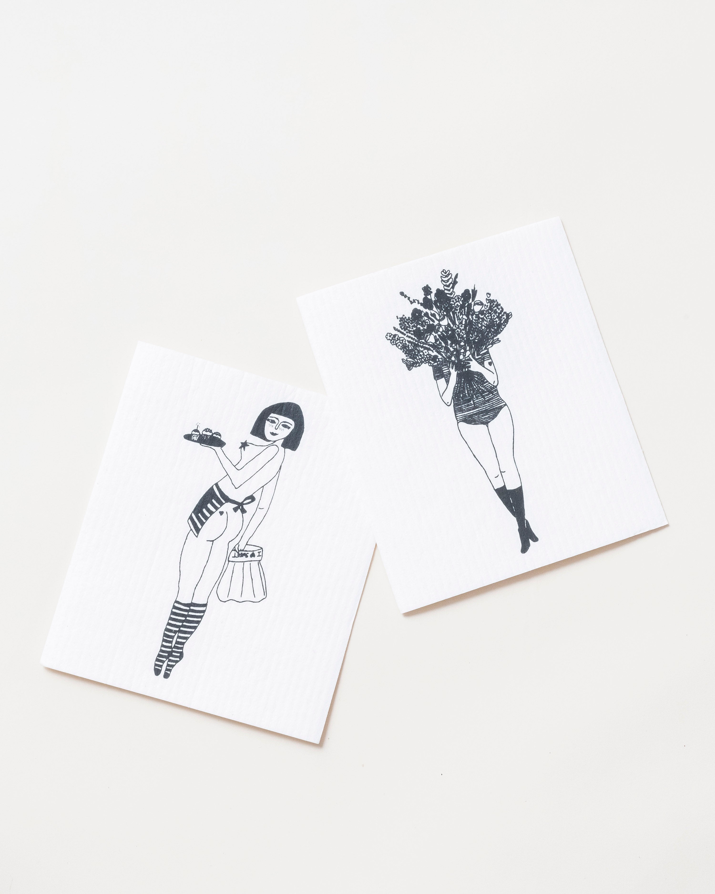 2 Sponge Cloths Flower Girl & Pin-up Cake Girl