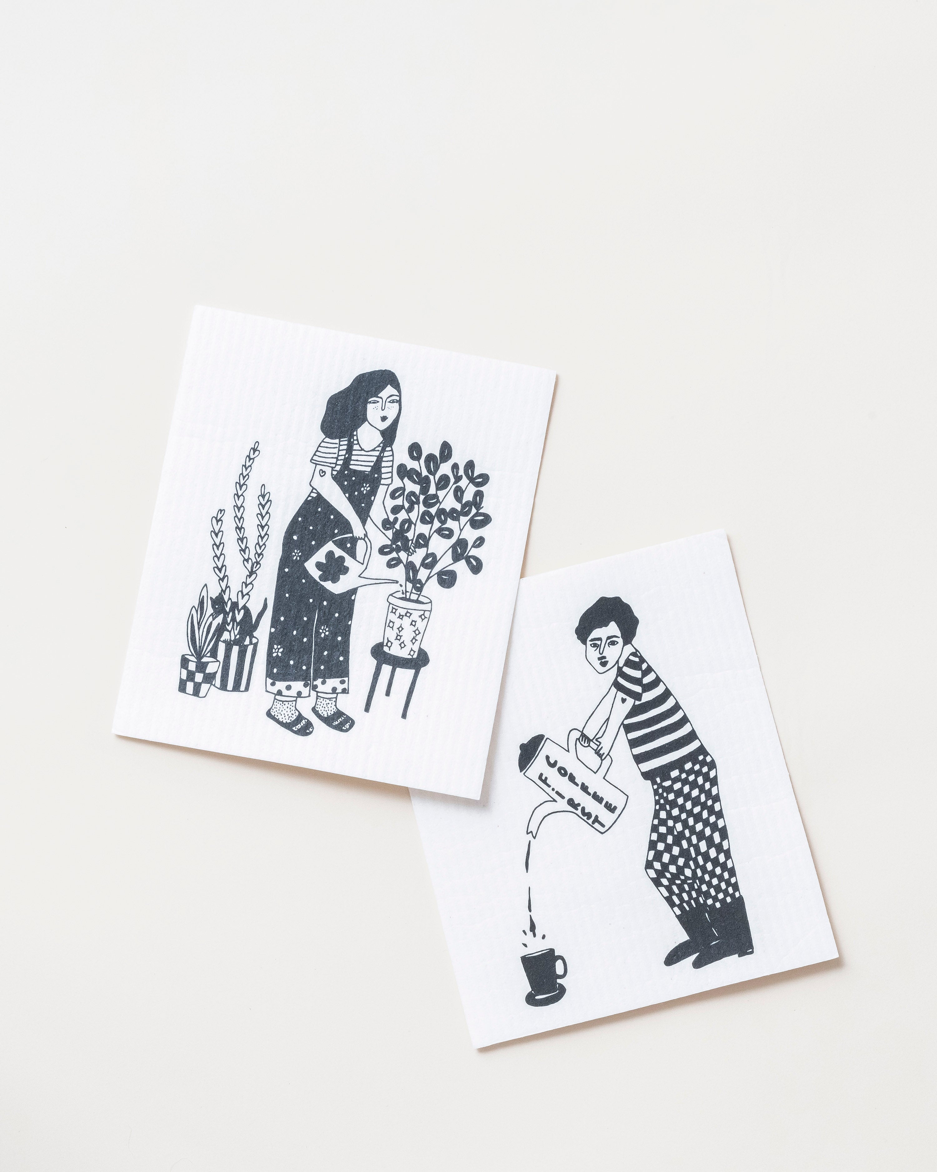 2 Sponge Cloths Plant Lover & Coffee First