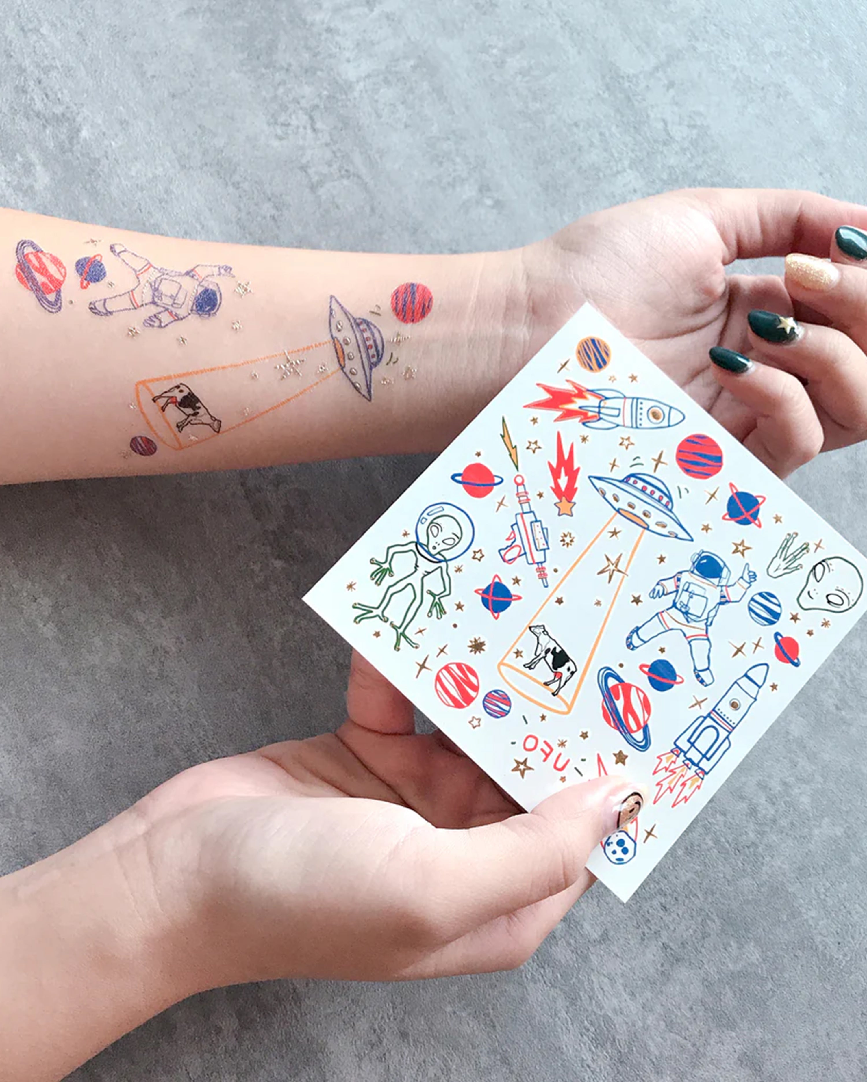 Space UFO Metallic Temporary Tattoos