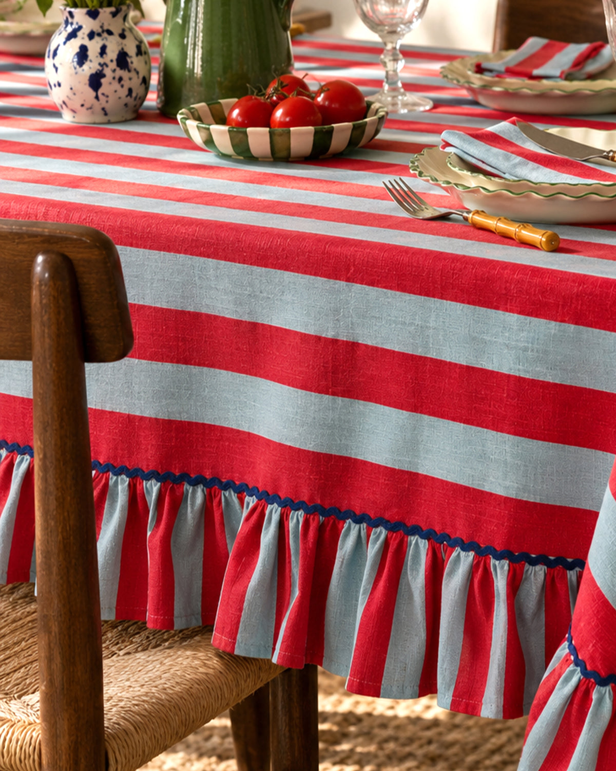 Striped Tablecloth Red & Blue 150x270cm