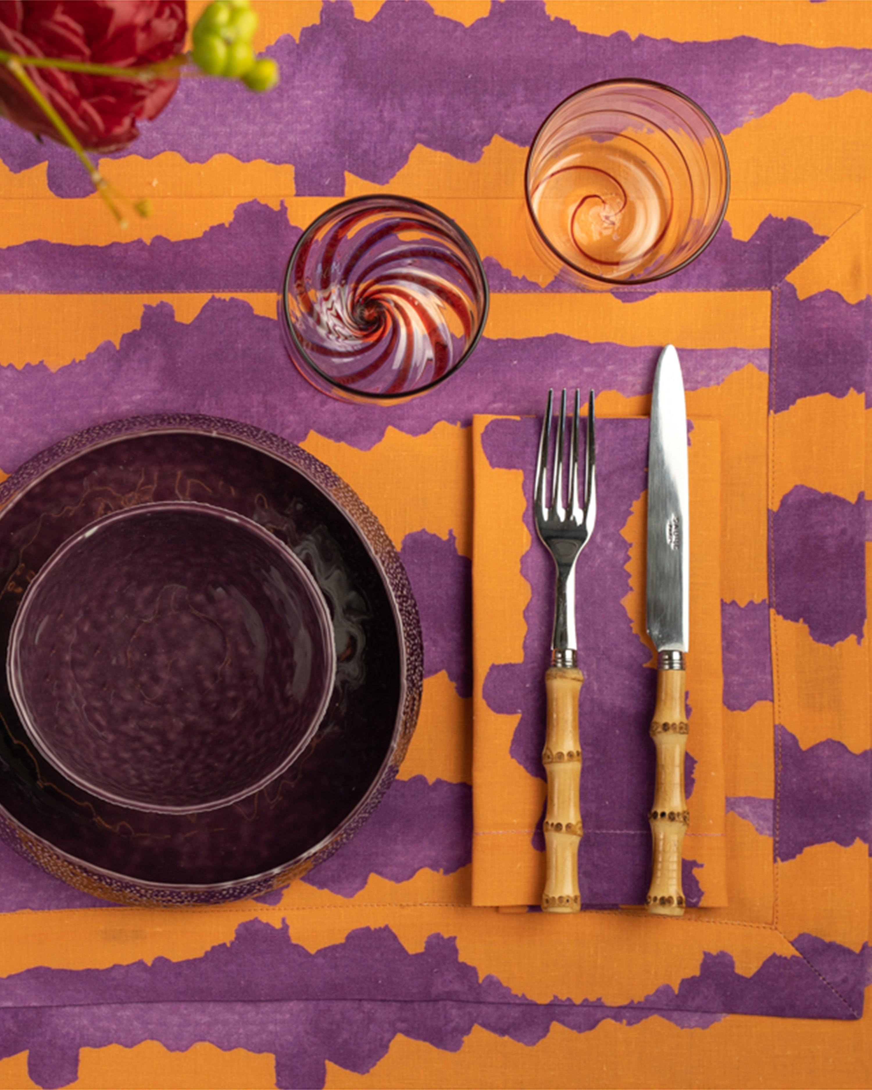 Set of 2 Tie-Dye Orange Linen Placemats