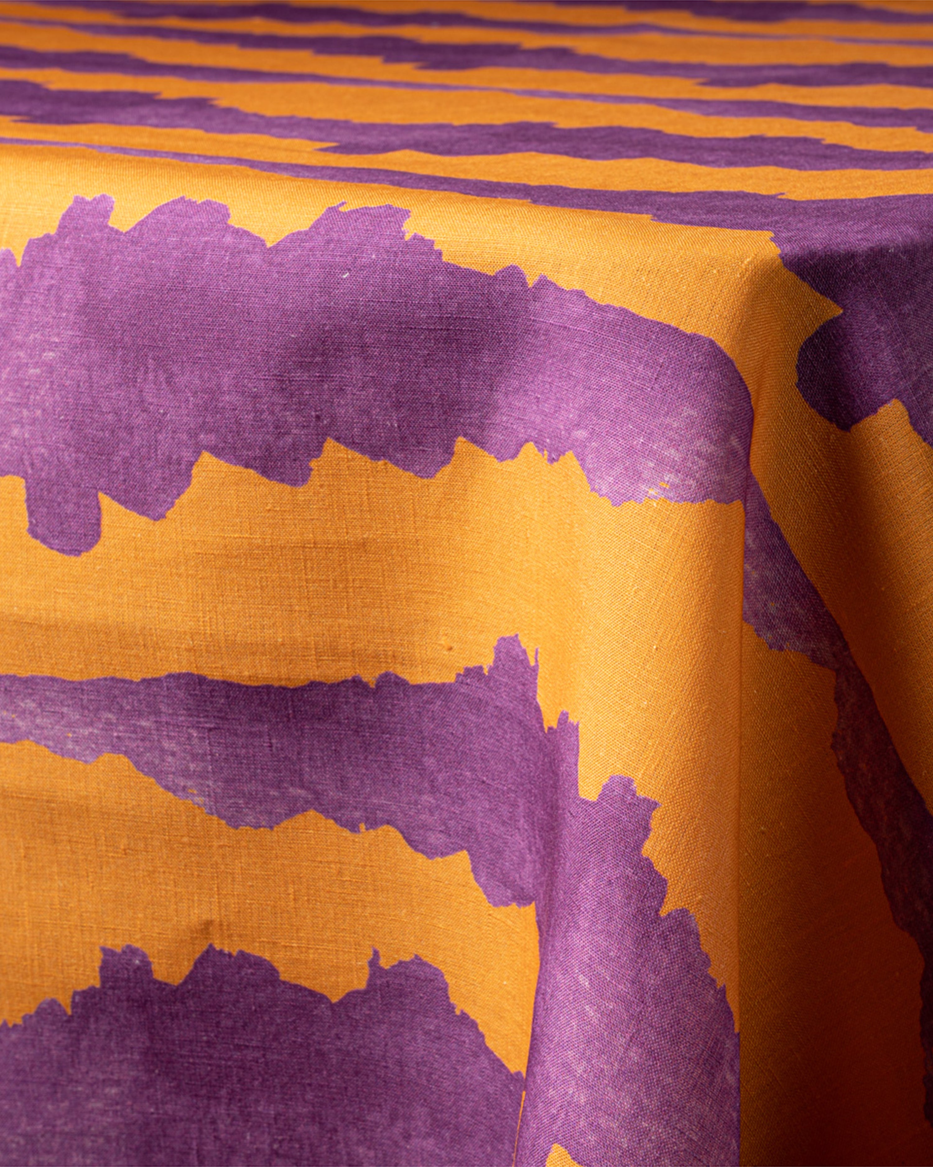 Tie-Dye Orange Linen Tablecloth M