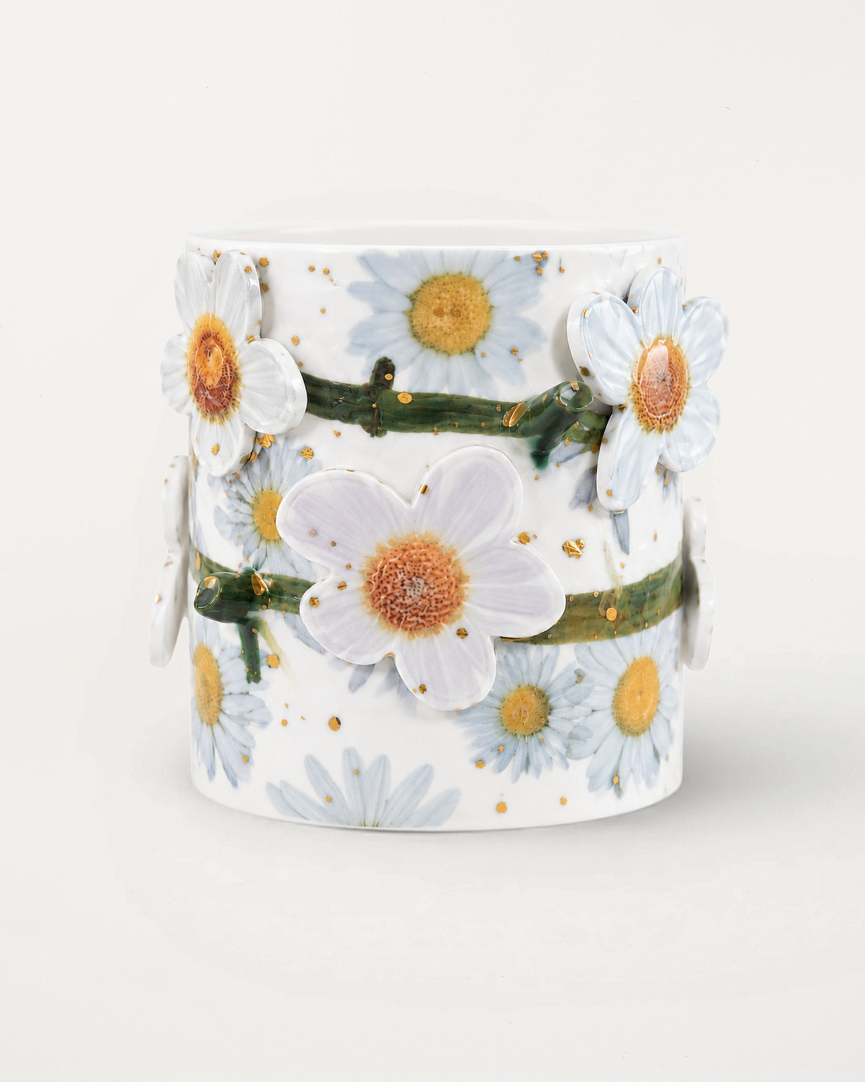 White Daisies Ceramic Planter
