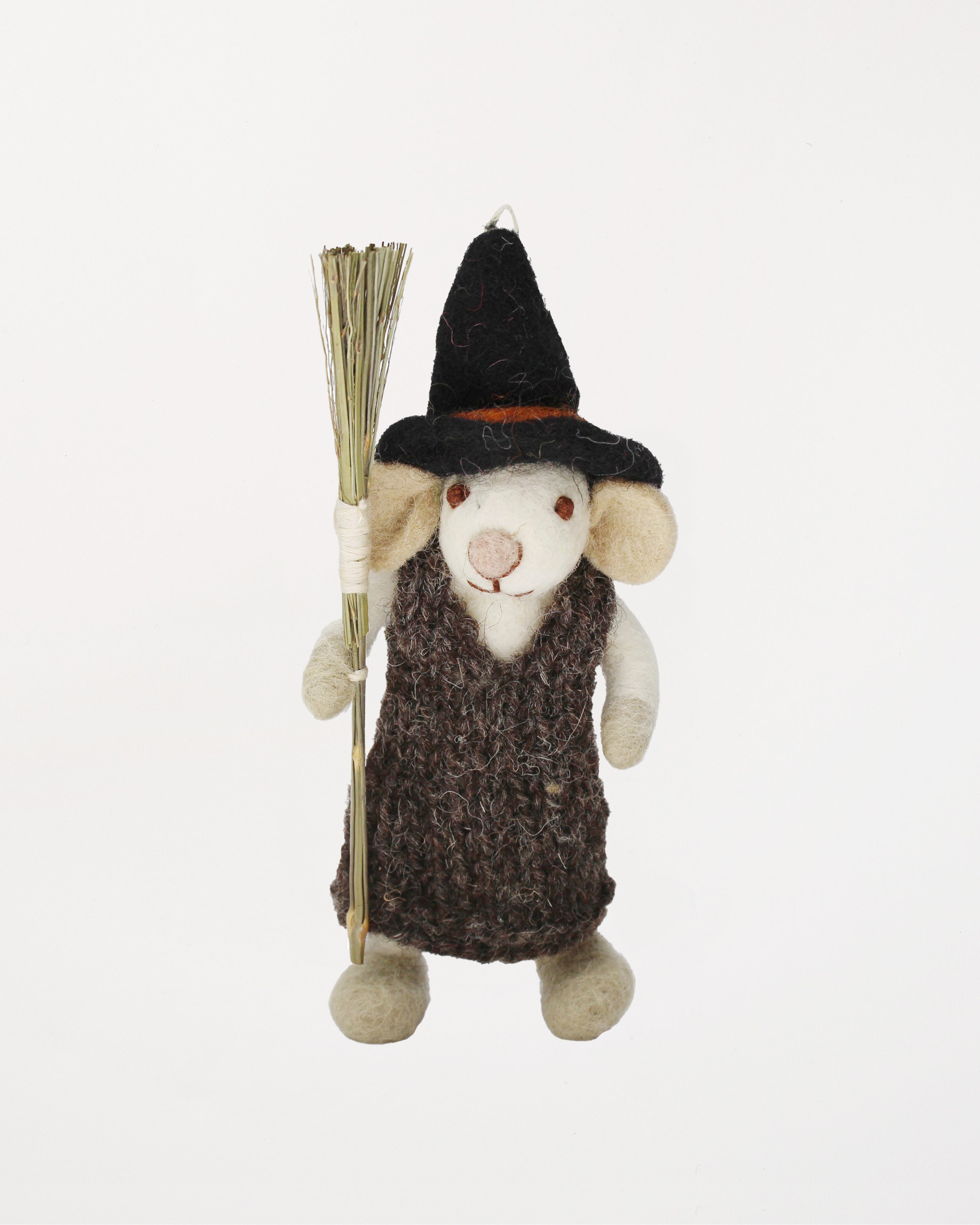 White Girl Mouse with Broom Decoration