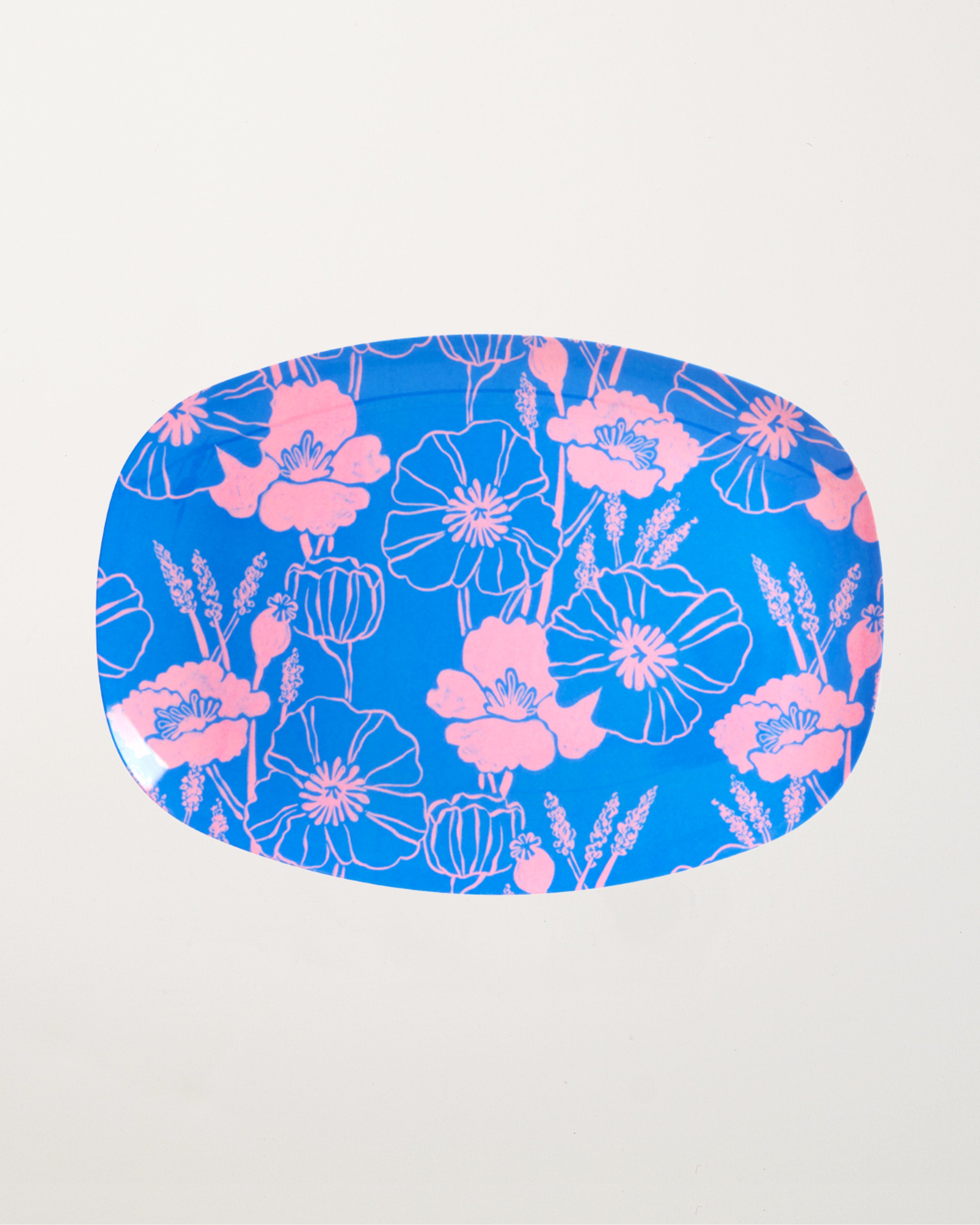 Melamine Rectangular Plate/Blue Poppies Love