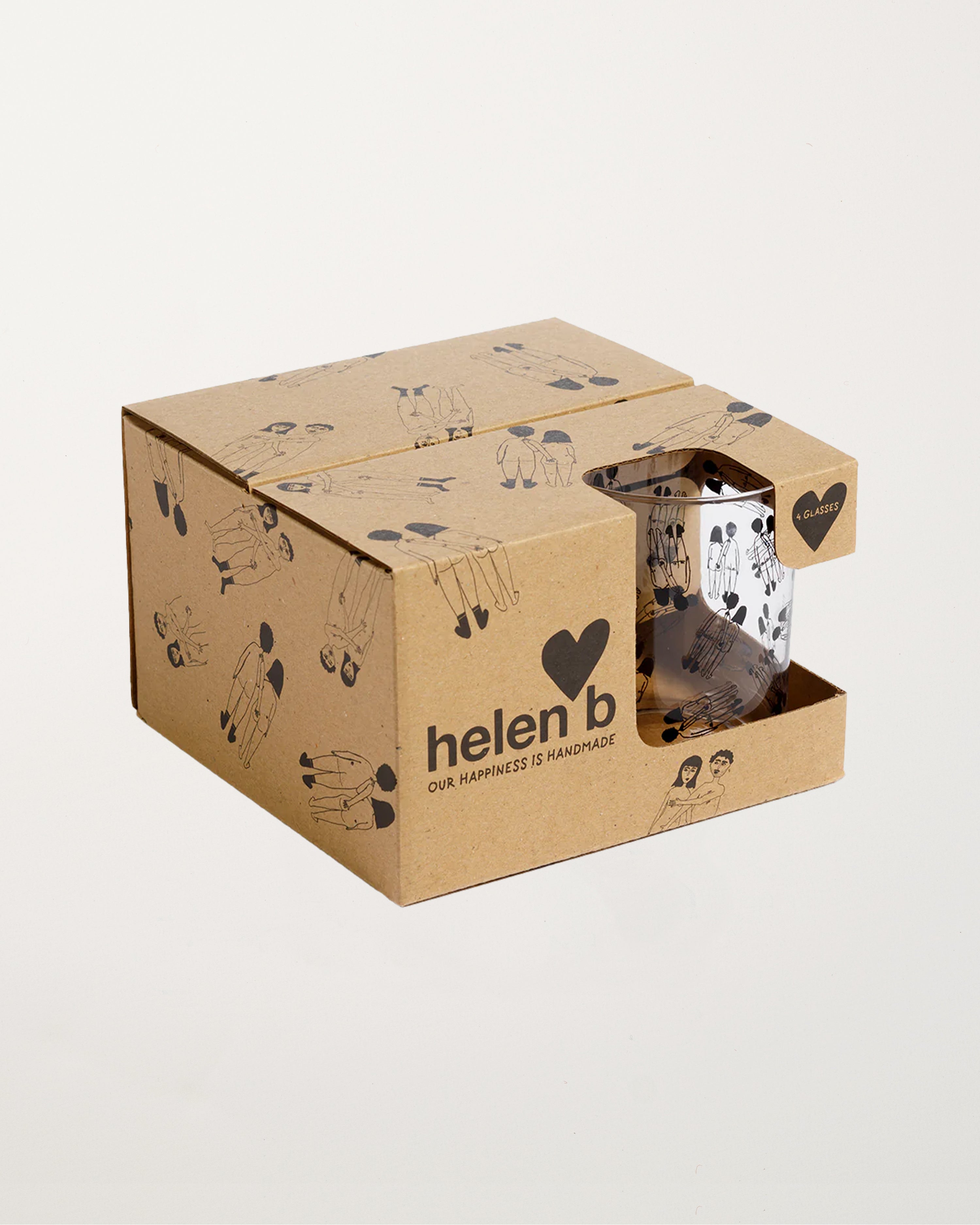 Set of 4 Glasses Naked Couple