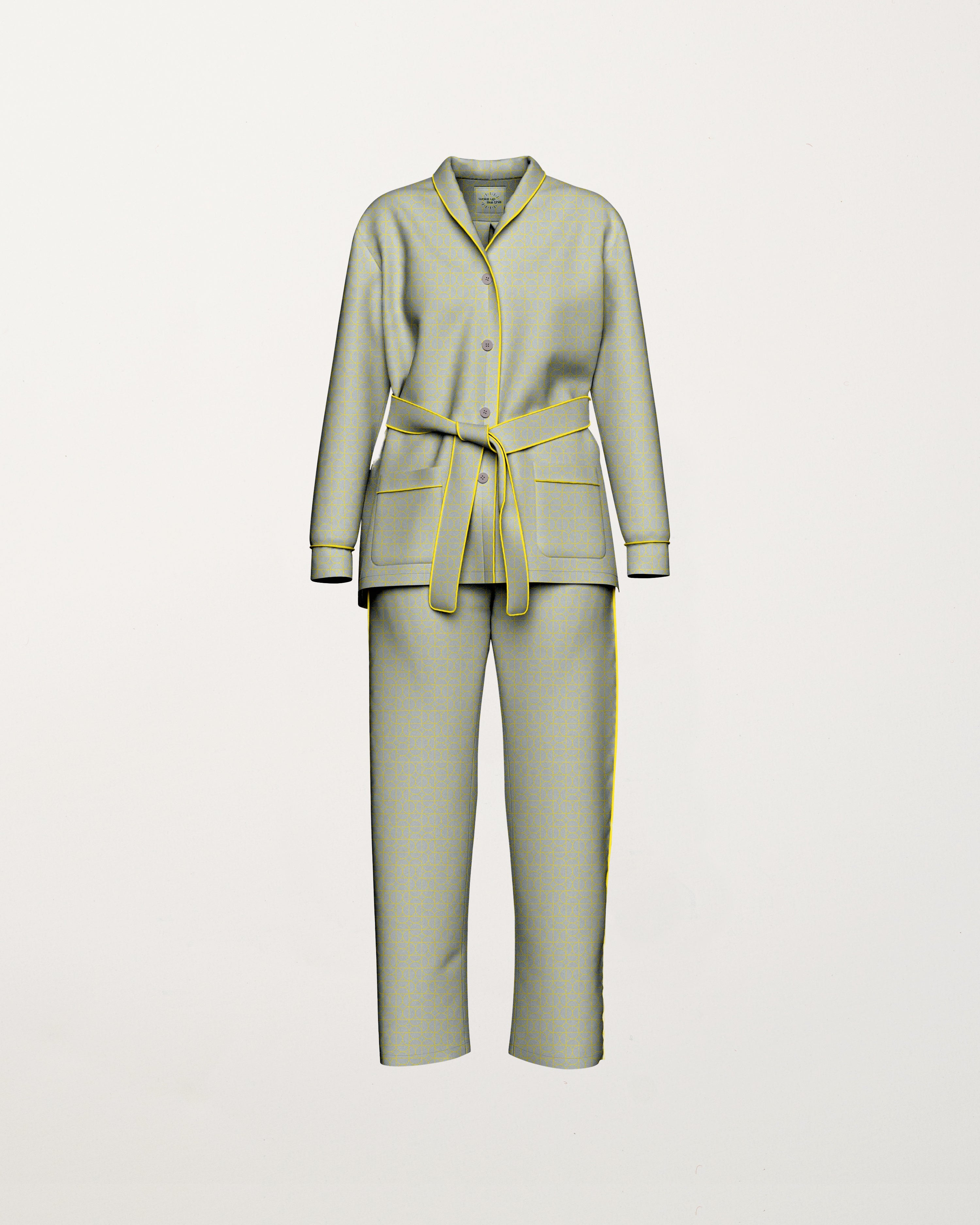Grey-Yellow Pyjamas Set M