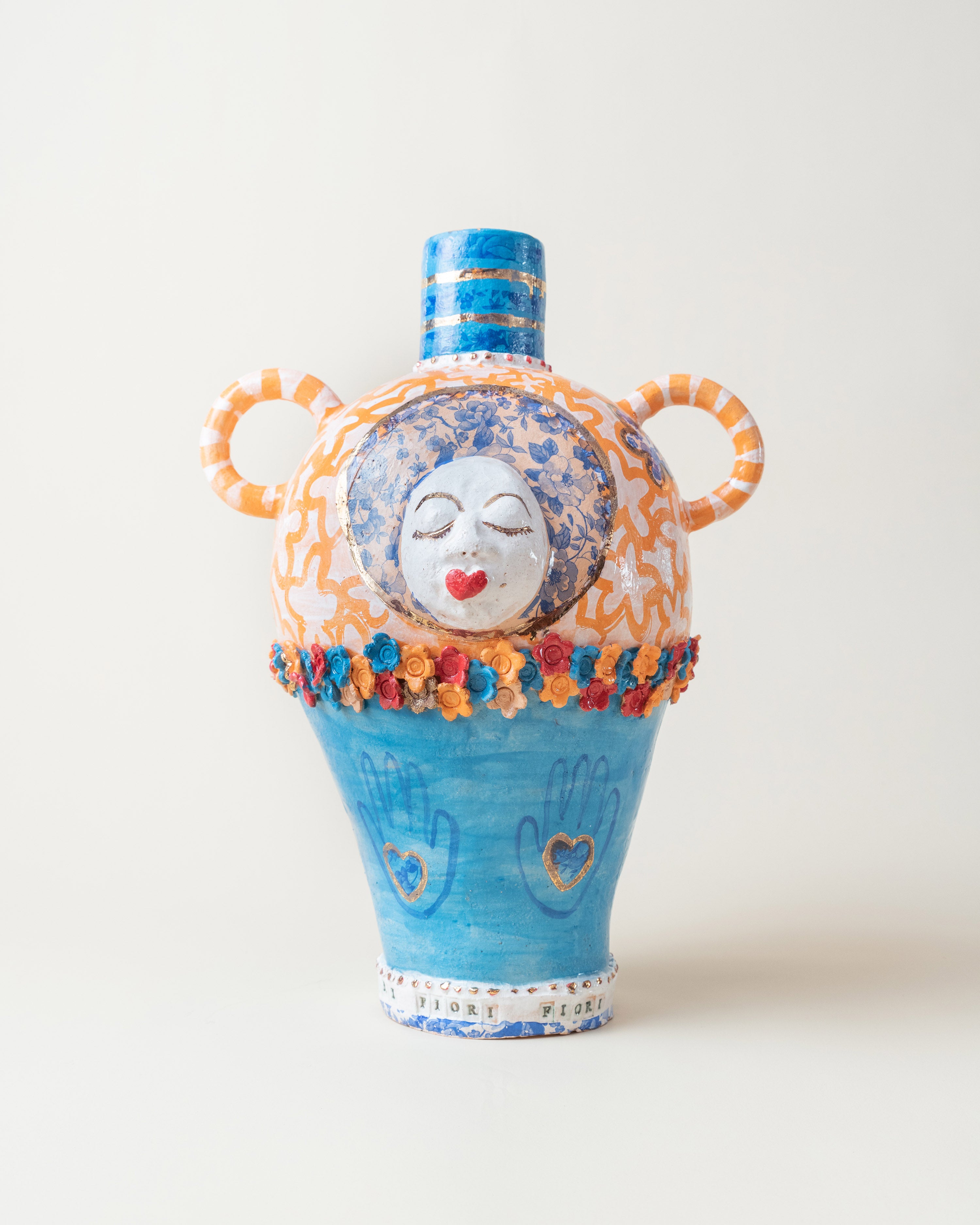 Large Face Urn/Fiori