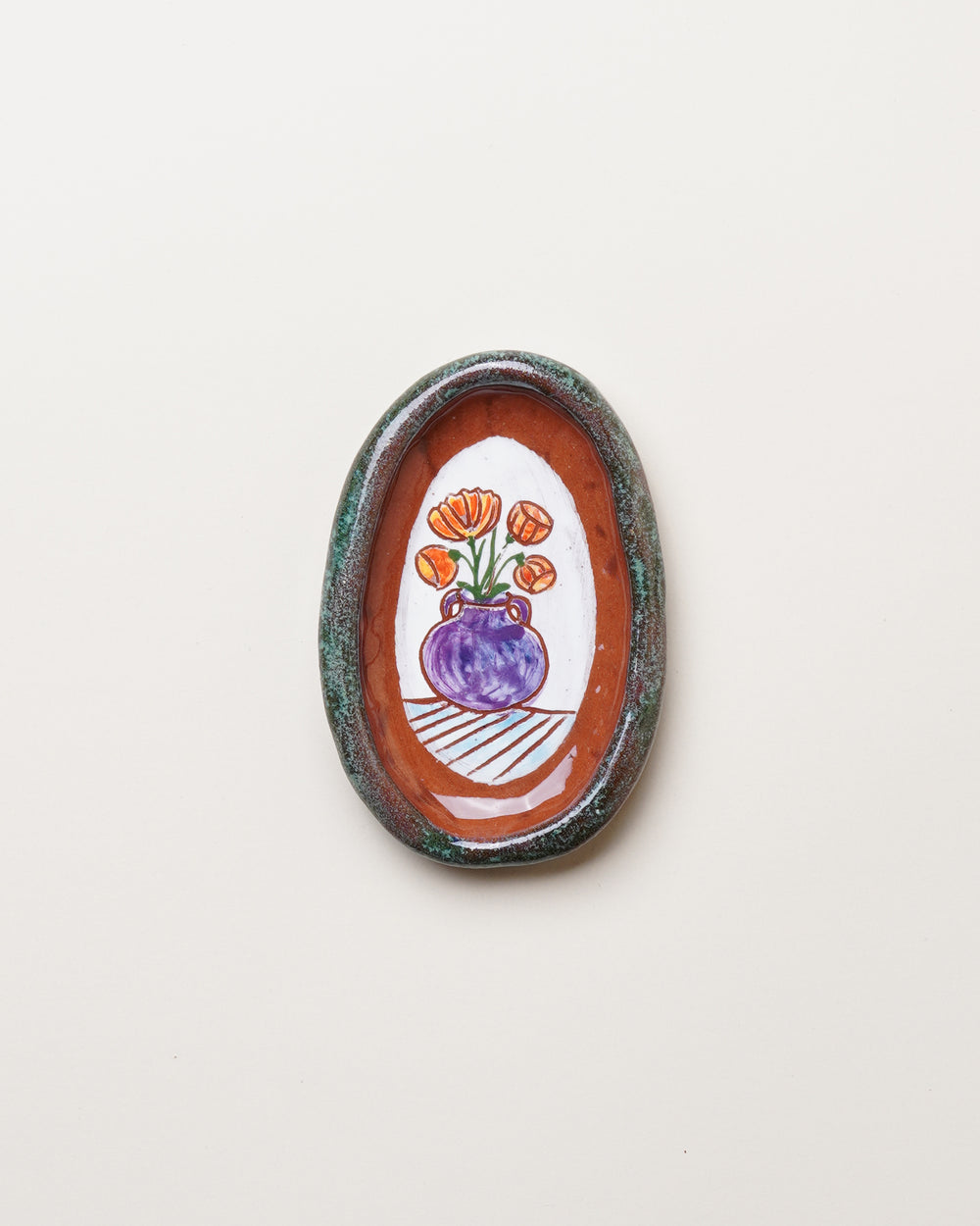 XS Dish with Stone/Brown Trim & Orange Flowers