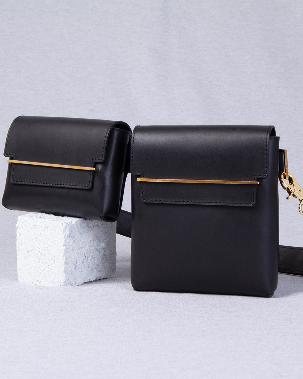2 Pouch Belt Bag/Black Gold