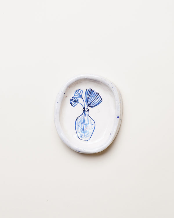 XS Dish with Grey Trim & Blue Flowers
