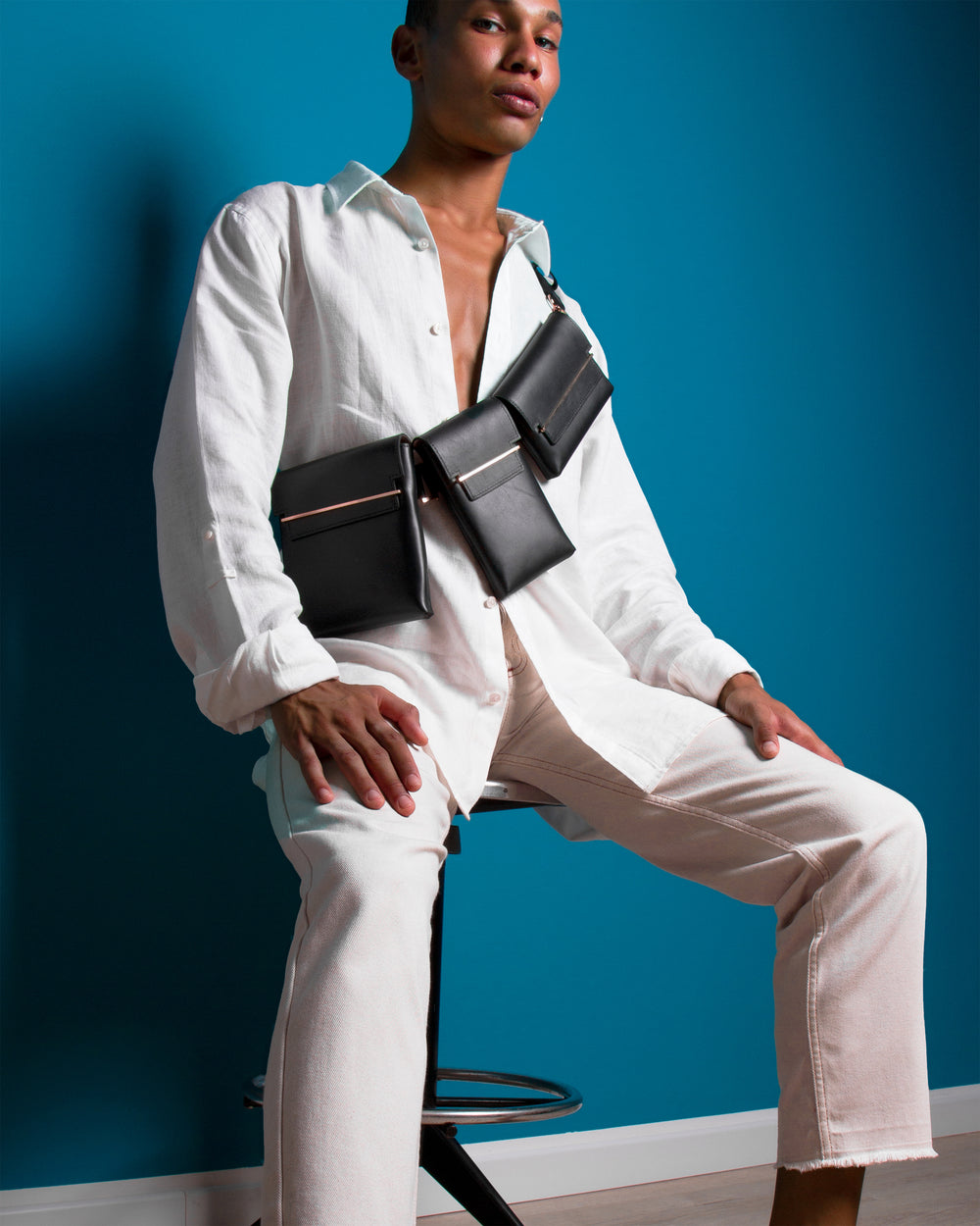 3 Pouch Belt Bag/Black Silver