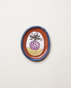 Medium Dish with Blue/Brown Trim & White Flowers