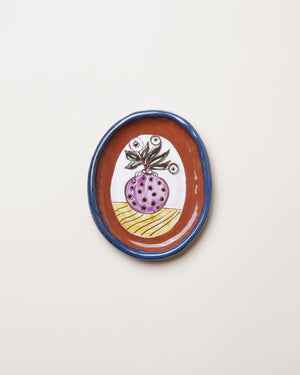 Medium Dish with Blue/Brown Trim & White Flowers