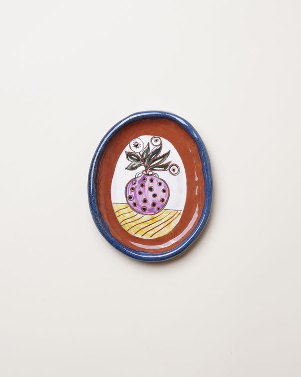 Medium Dish with Blue/Brown Trim & White Flowers