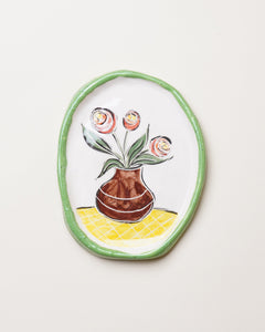 Medium Dish with Green Trim & Red Flowers