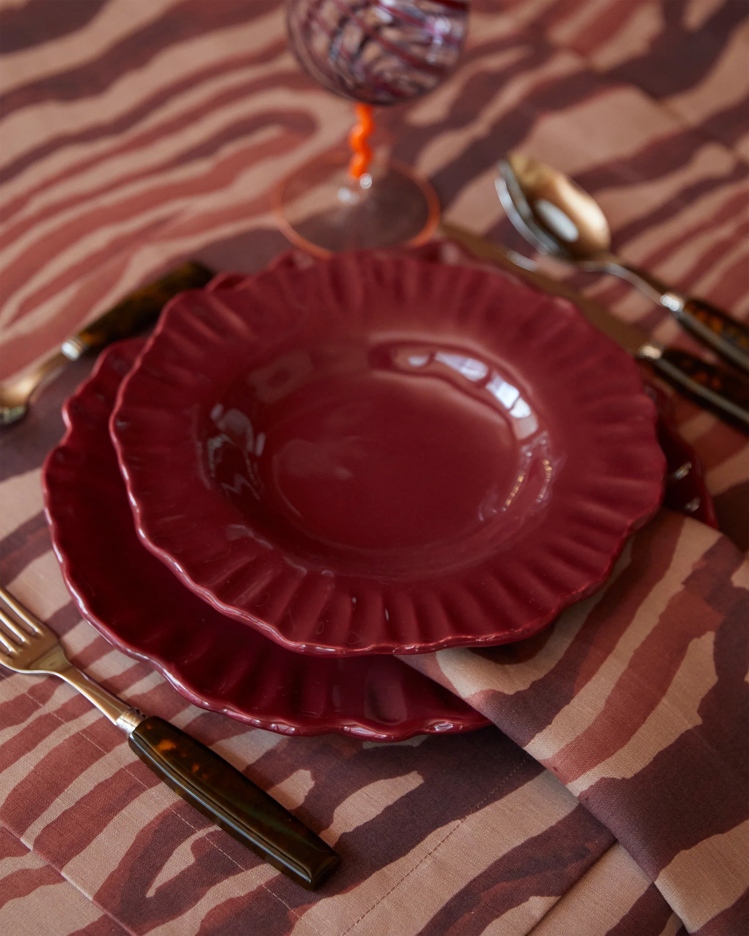 Set of 2 Animal Print Red Linen Placemats