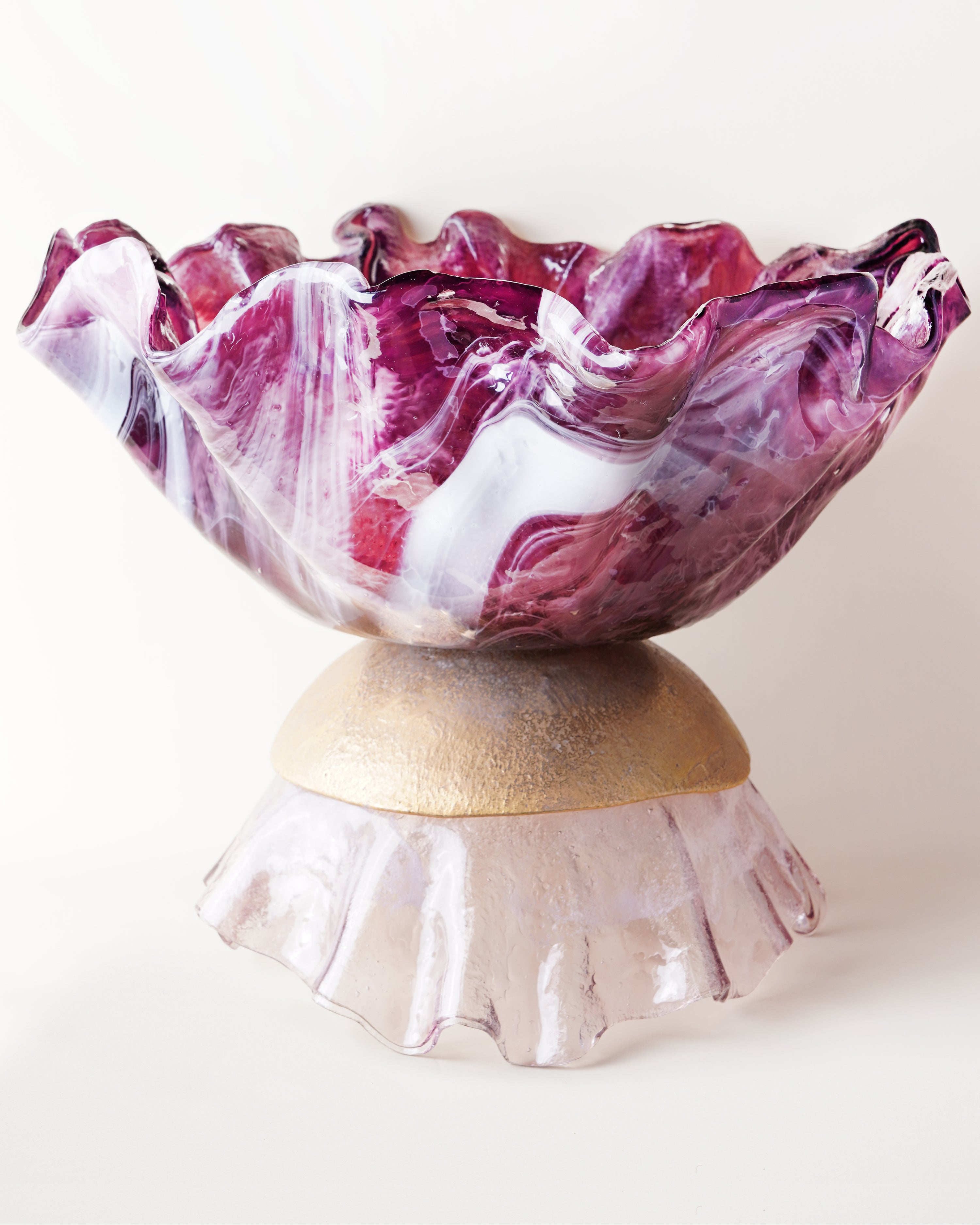 Alzata Ballarina Bowl Marble Plum, Gold & Marble Pink D50cm