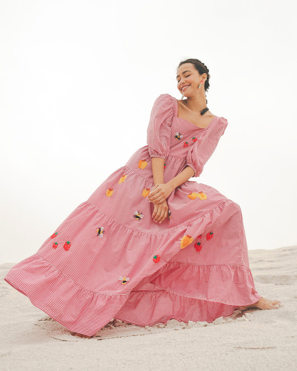 Amanda Sweet Dress with Sleeve Red Vichy