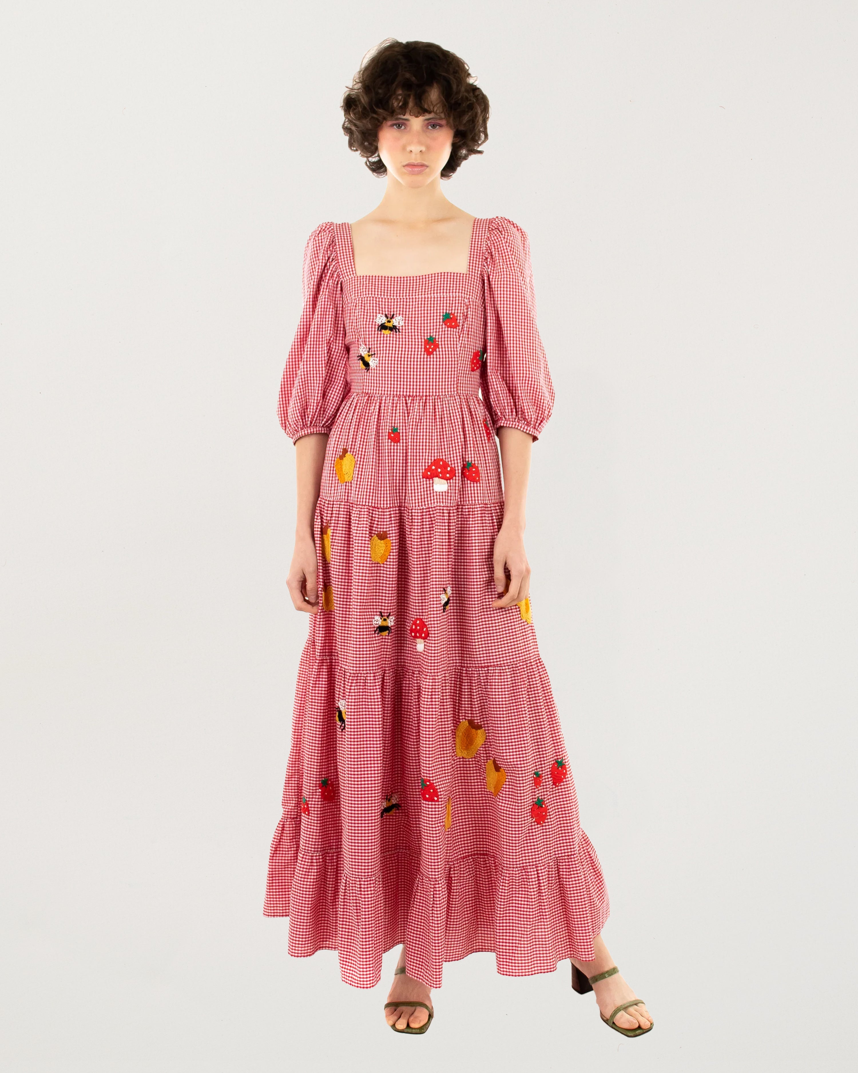Amanda Sweet Dress with Sleeve Red Vichy