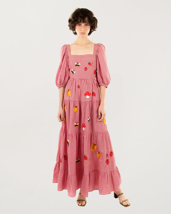 Amanda Sweet Dress with Sleeve Red Vichy