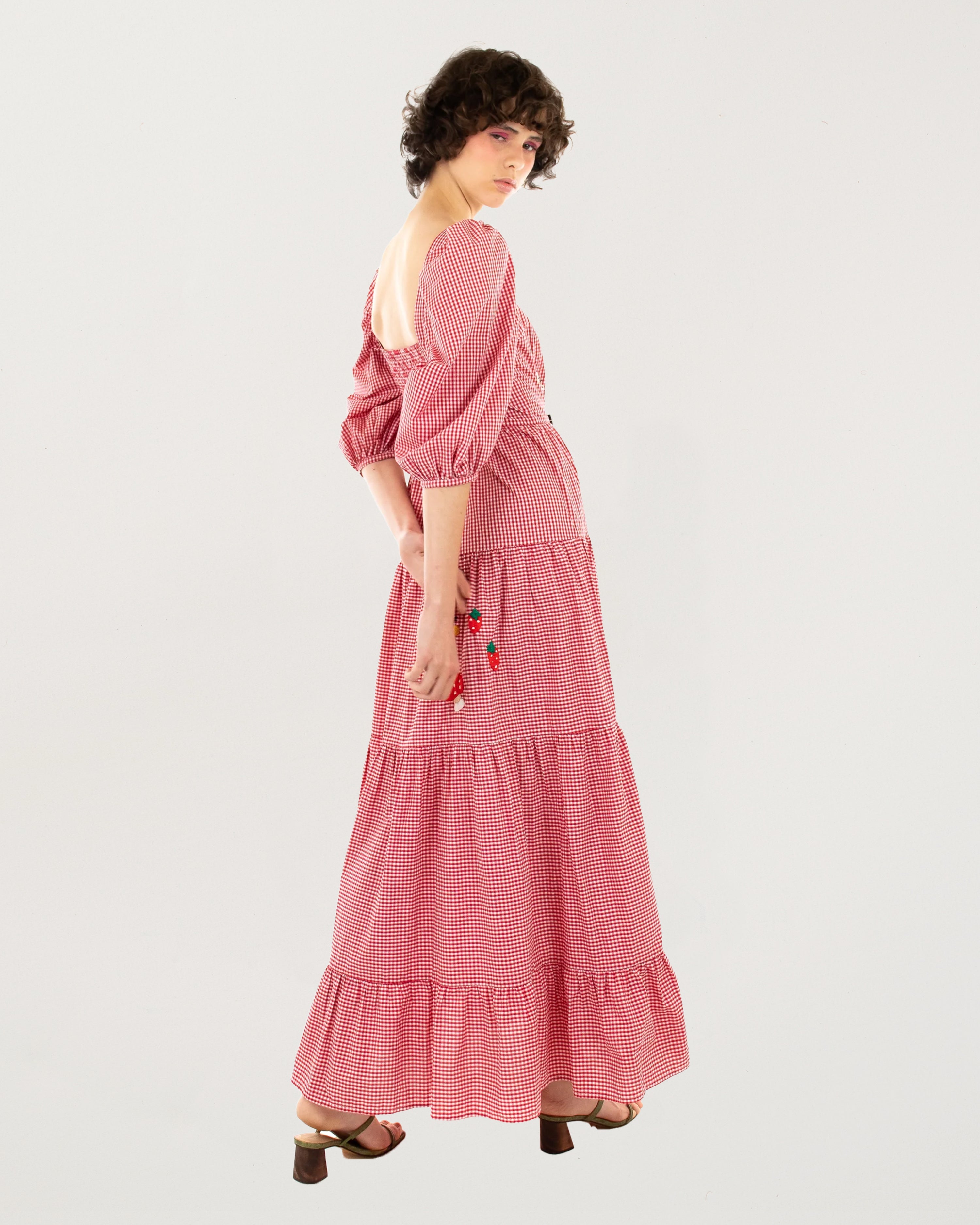 Amanda Sweet Dress with Sleeve Red Vichy