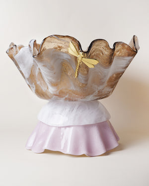 Ballarina Bowl Marble Bronze, Marble White & Pink/Dragonfly D40cm