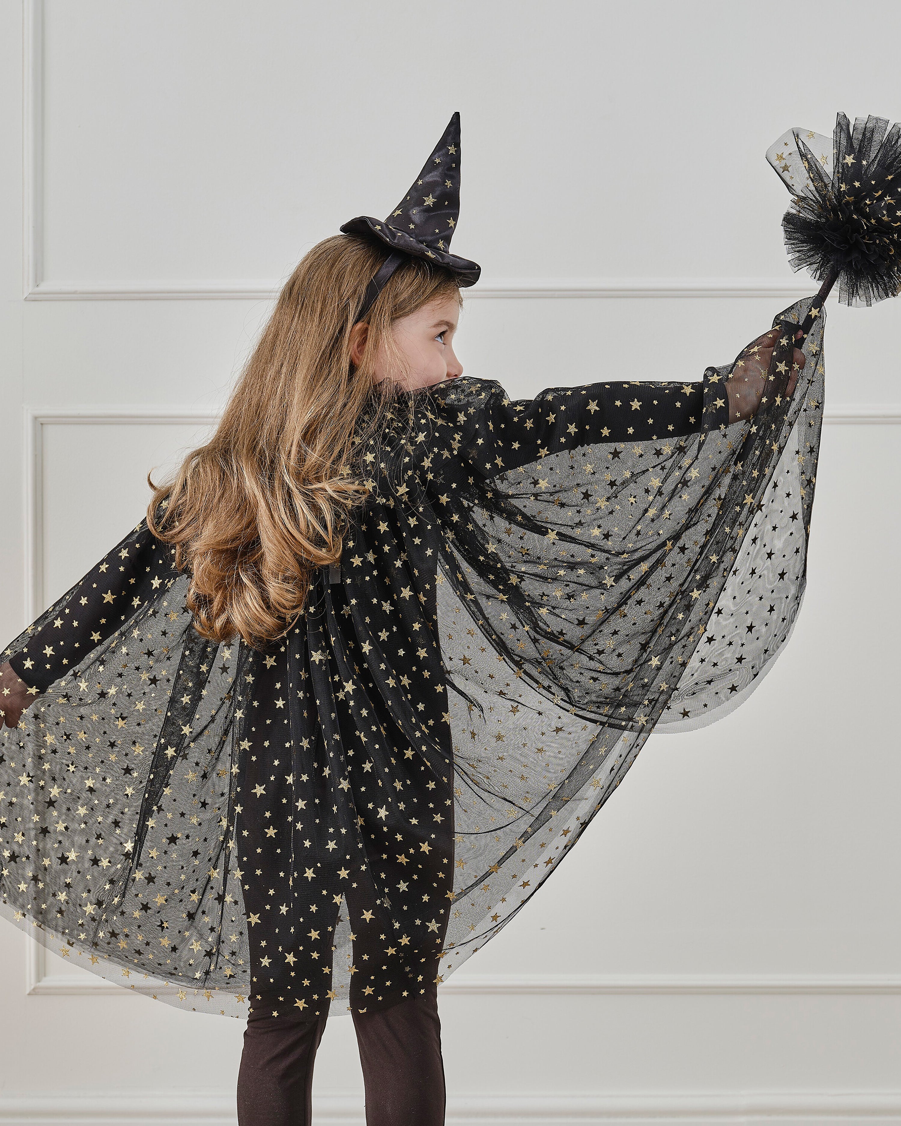 Black & Gold Star Halloween Witch Costume Cape