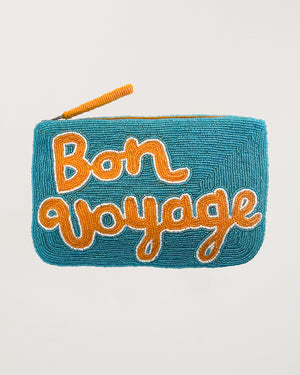 Bon Voyage Beaded Clutch Ocean, Tangerine & White