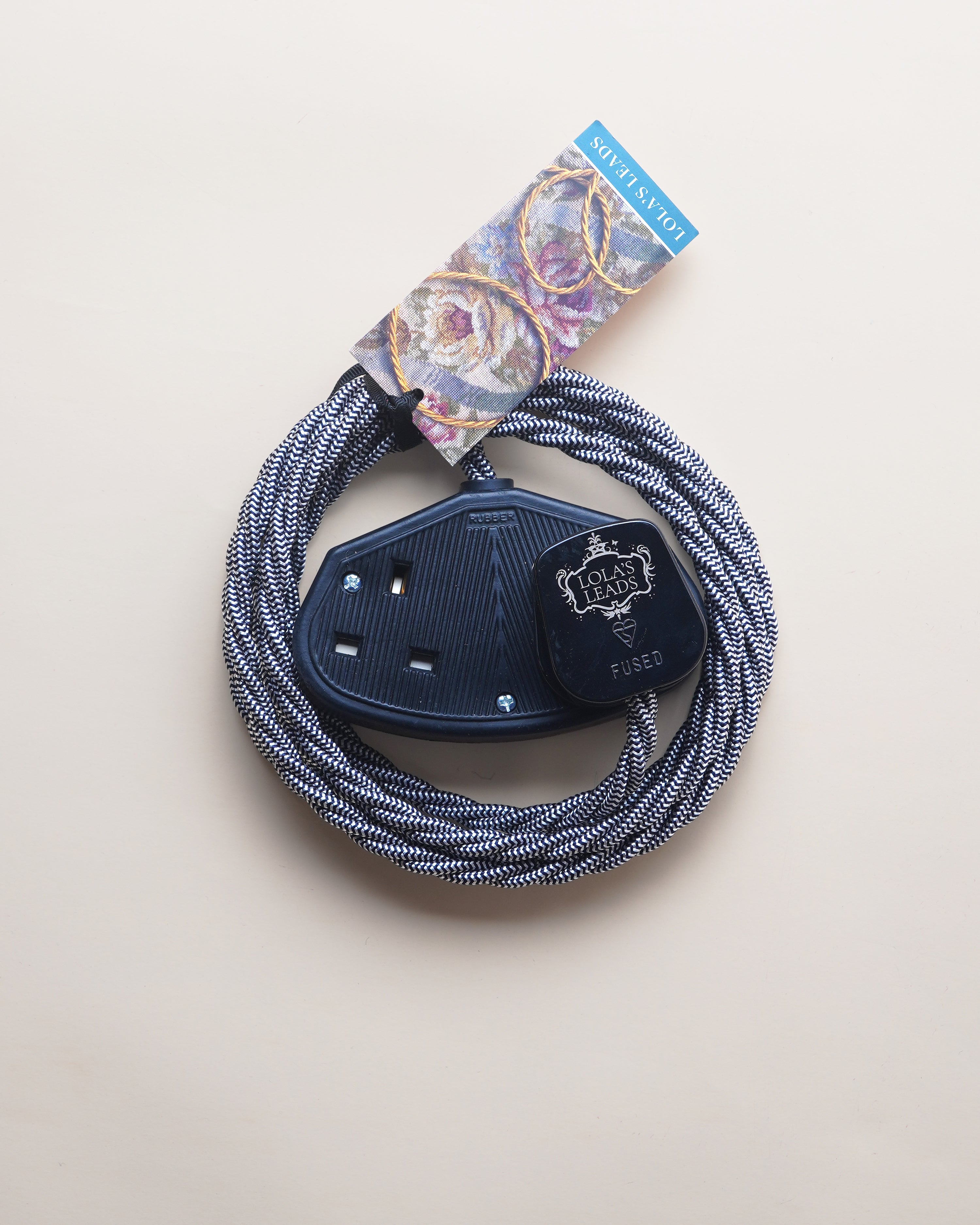 Bowie Lola's Leads Fabric Extension Cable 2m Black 2 Gang