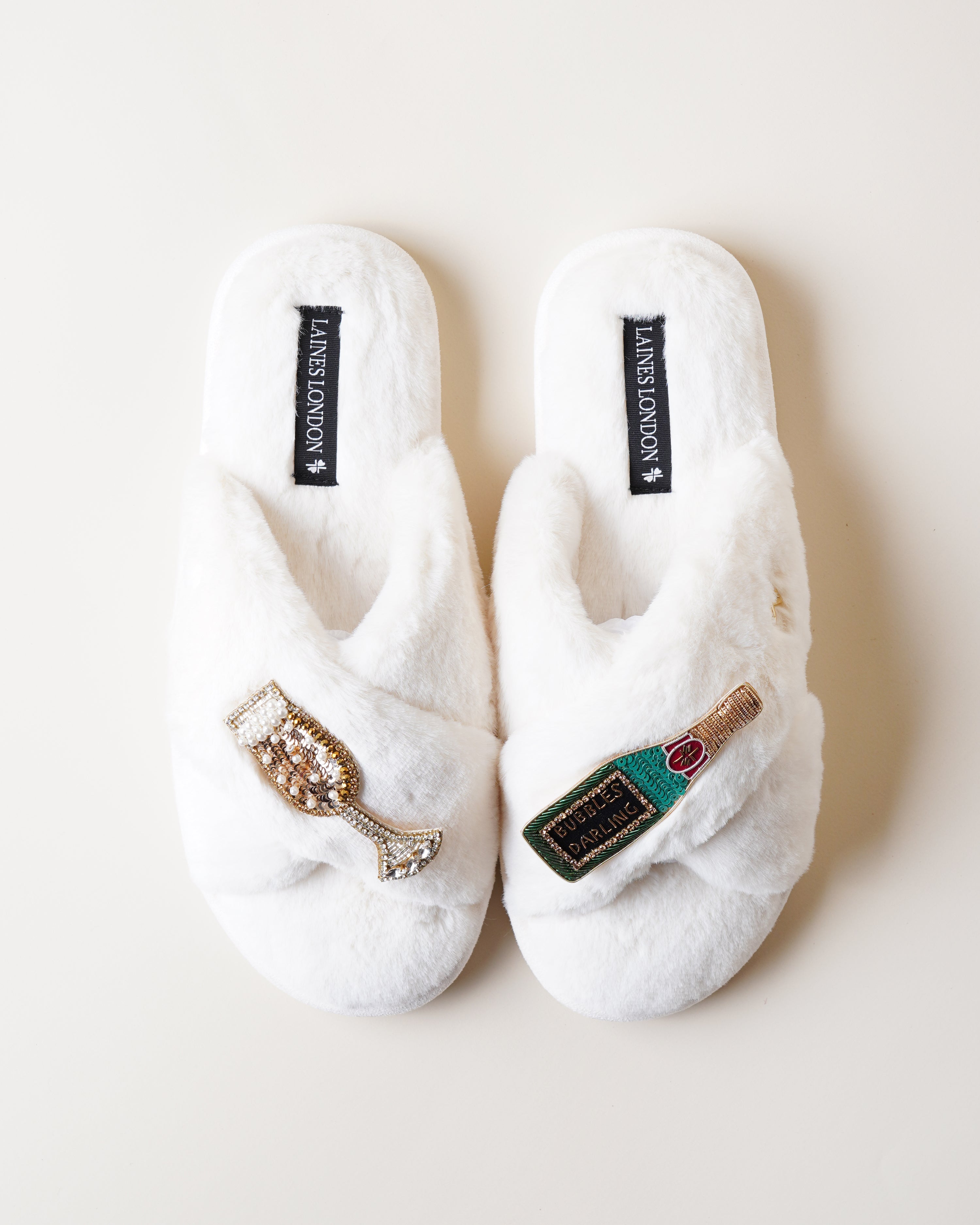 Classic Slippers With Bubbles Darling Brooches Cream