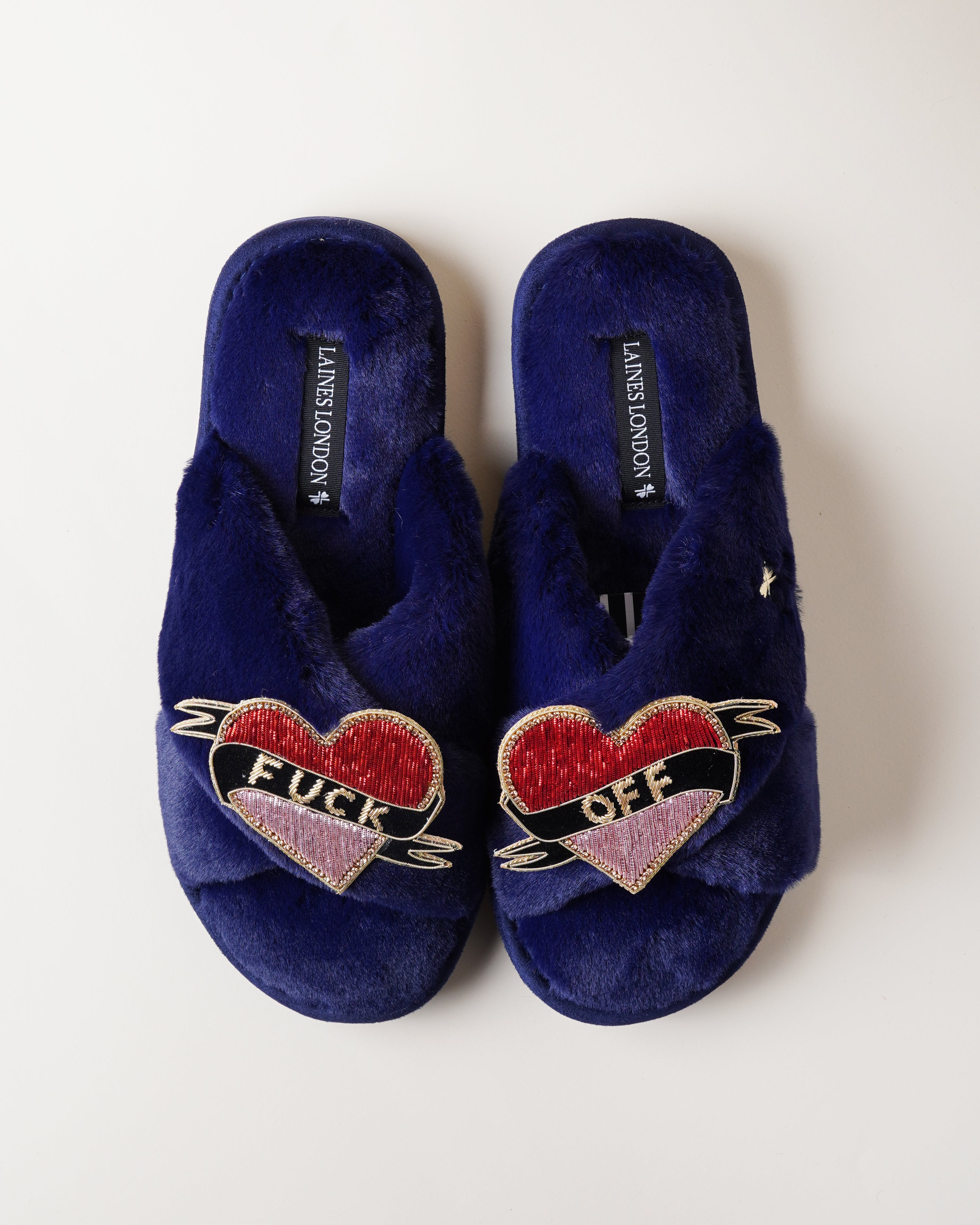 Classic Slippers With Fuck Off Brooches Navy