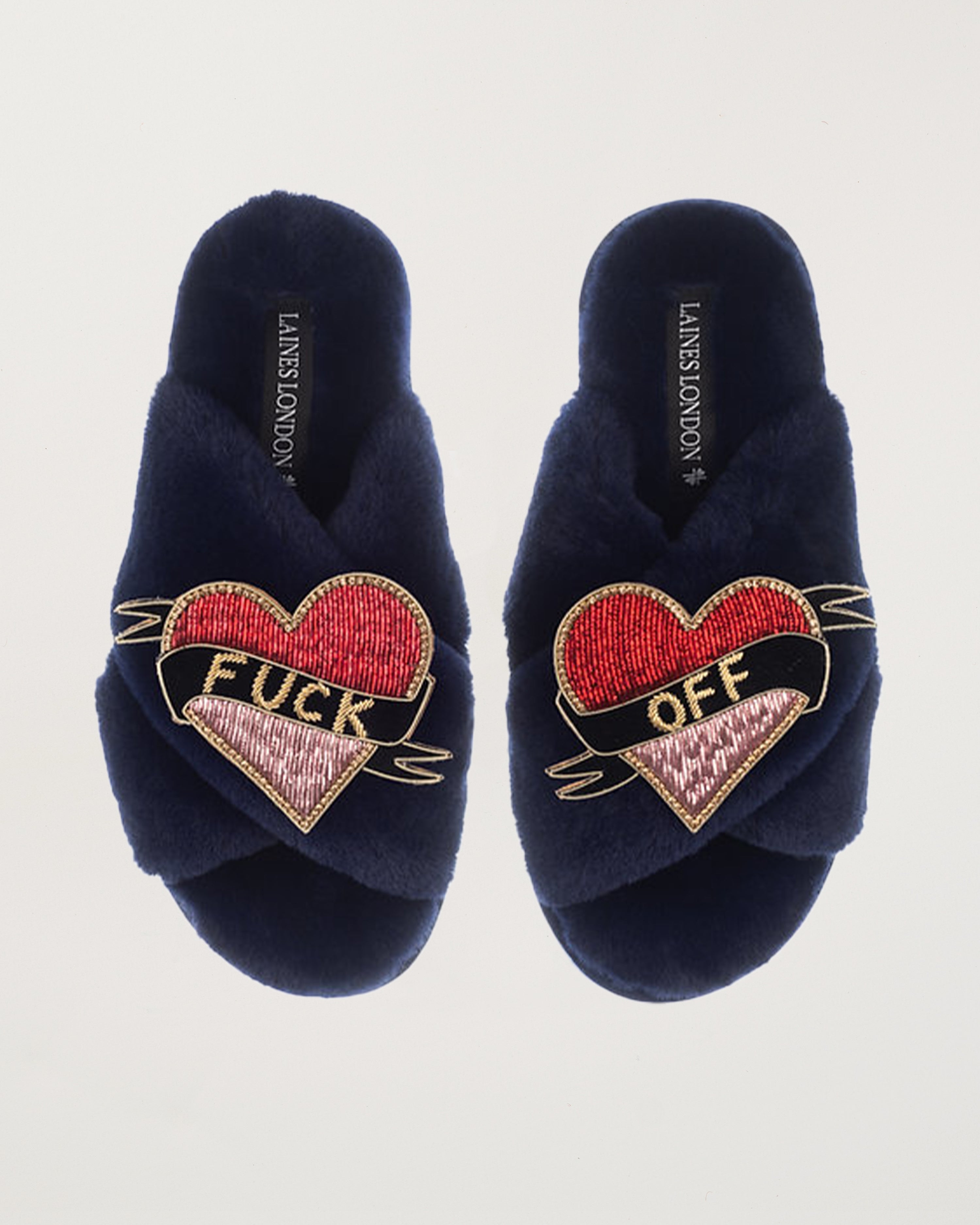 Classic Slippers With Fuck Off Brooches Navy