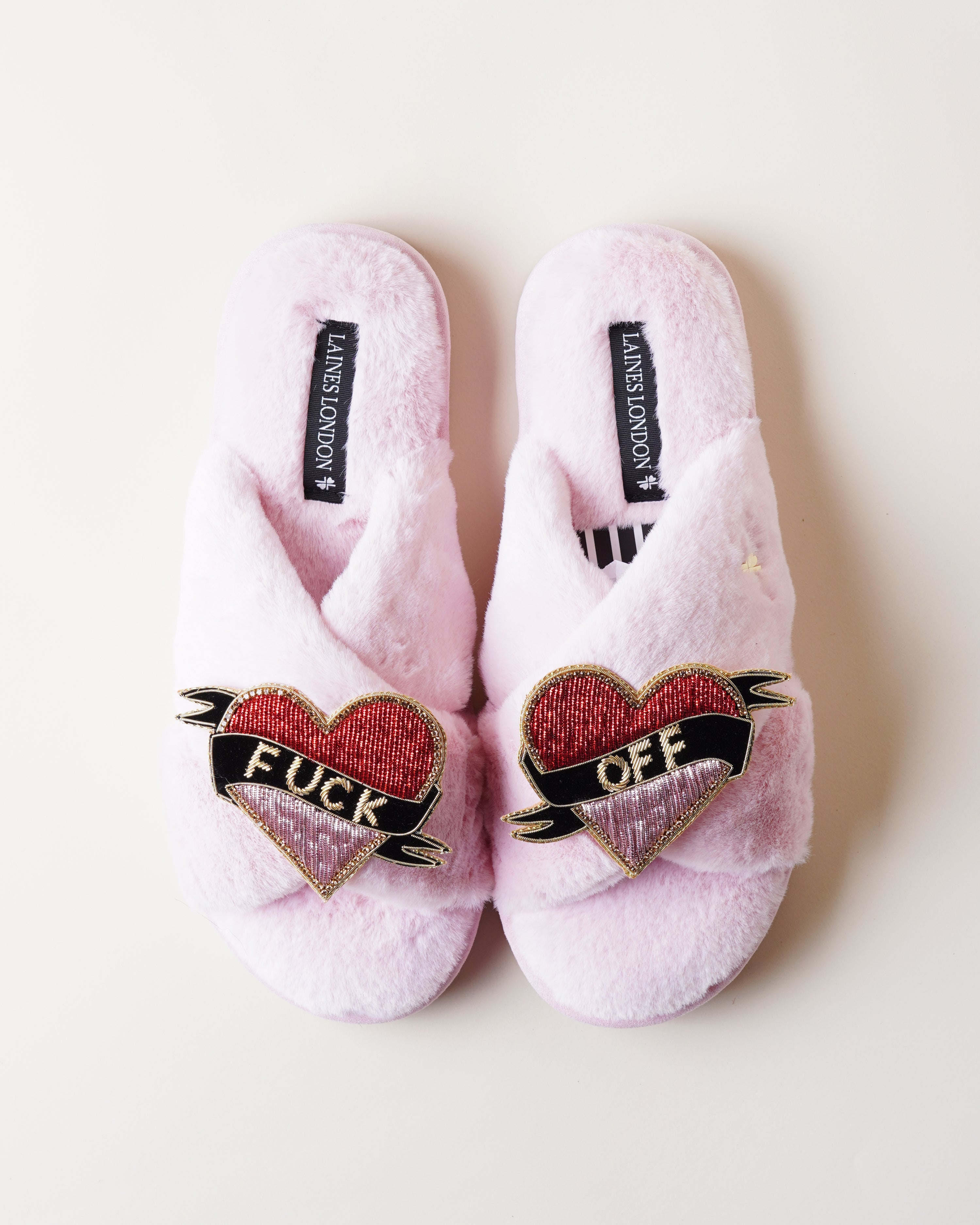 Classic Slippers With Fuck Off Brooches Pink