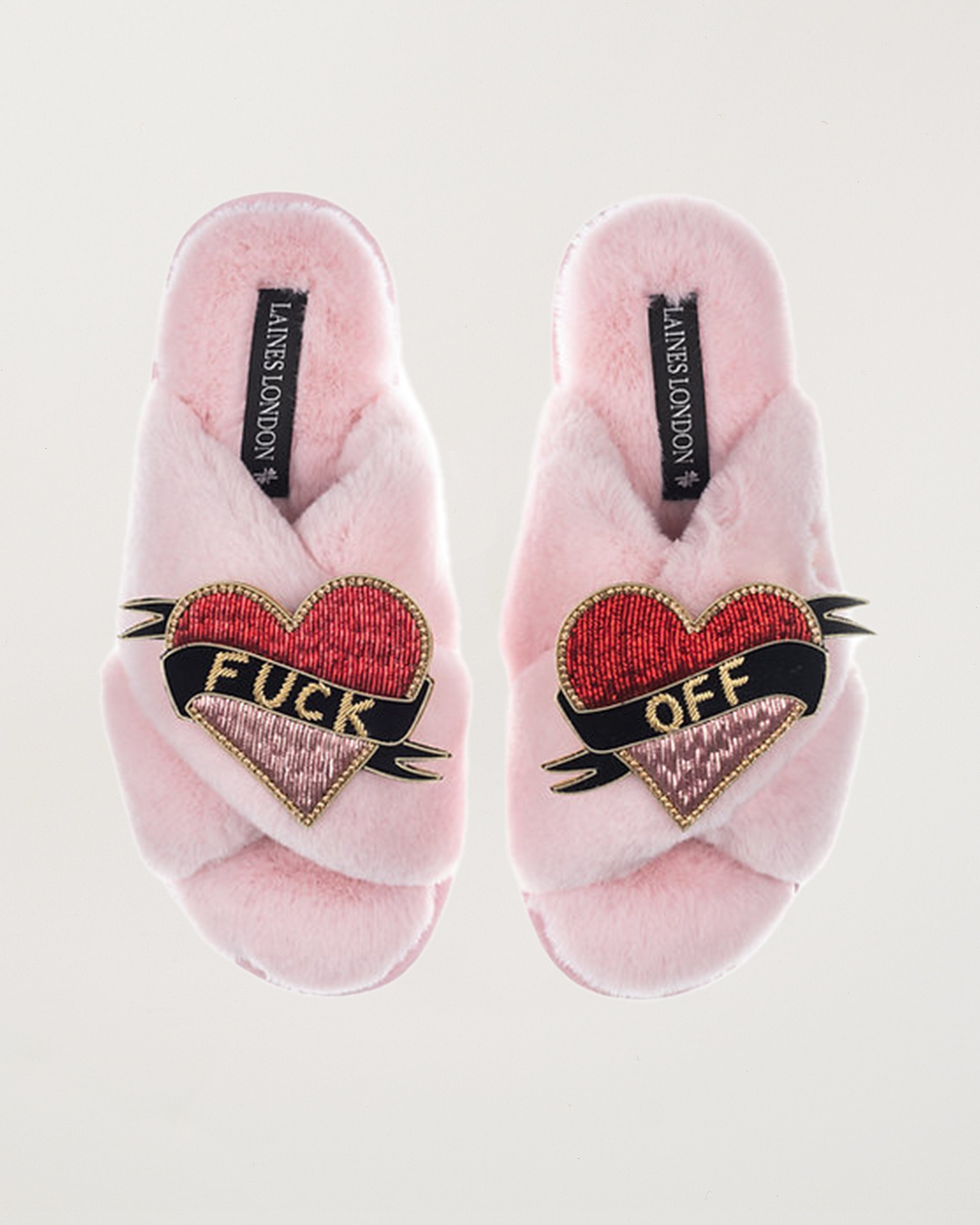 Classic Slippers With Fuck Off Brooches Pink