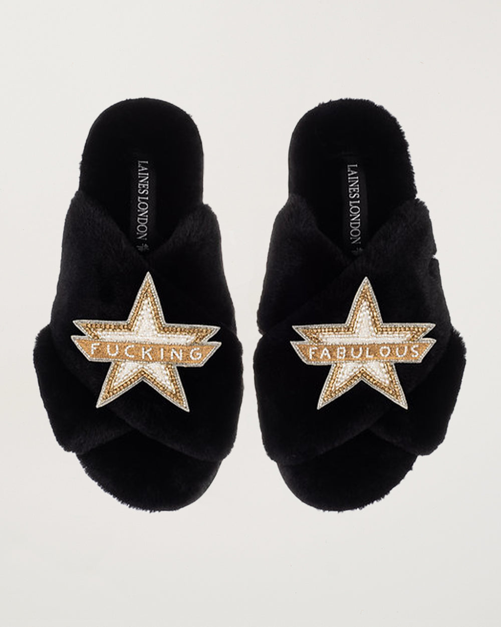 Classic Slippers With Fucking Fabulous Brooches Black
