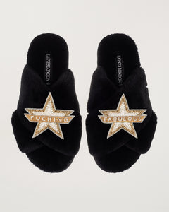Classic Slippers With Fucking Fabulous Brooches Black