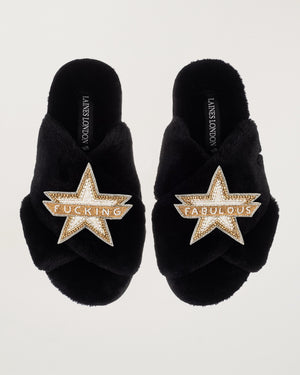 Classic Slippers With Fucking Fabulous Brooches Black