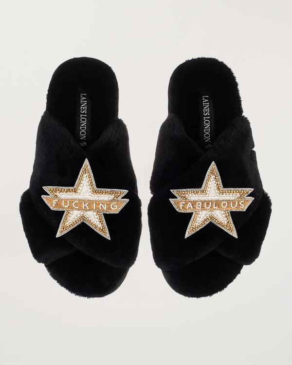 Classic Slippers With Fucking Fabulous Brooches Black