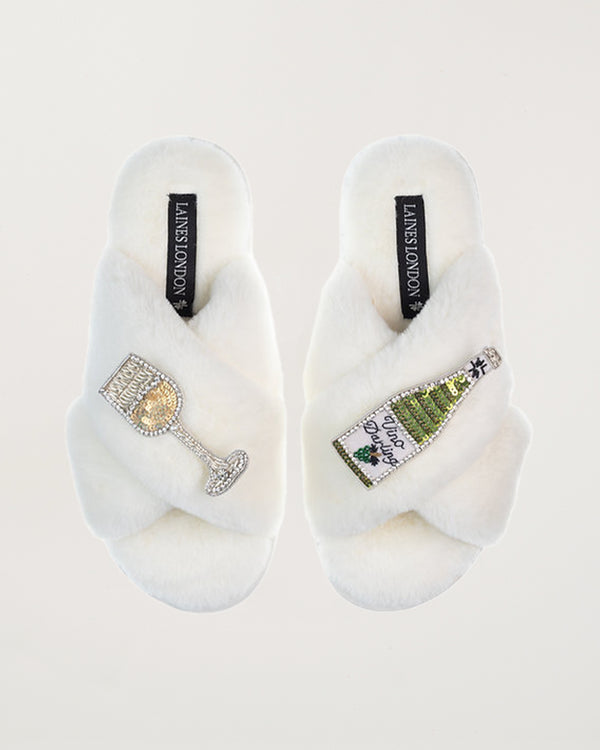 Classic Slippers With Vino Darling Brooches Cream