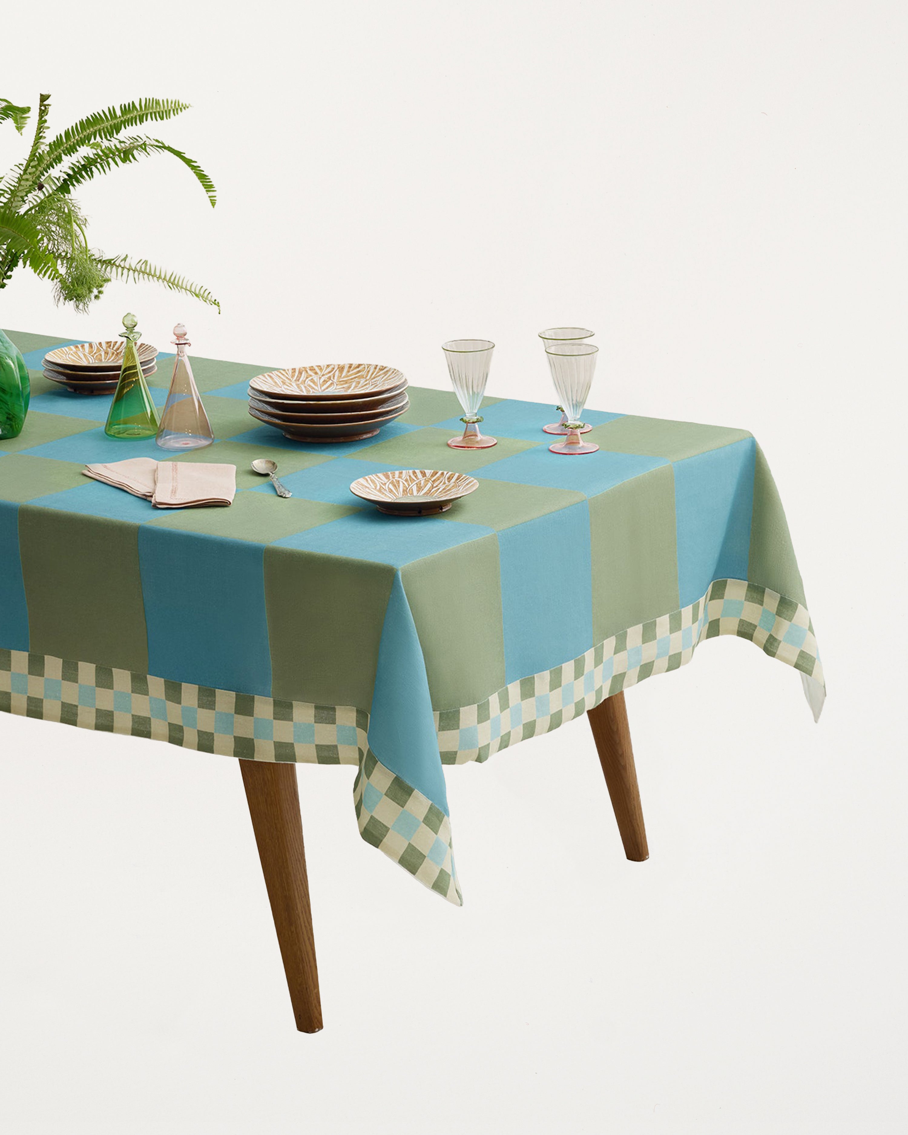 Cleo Linen Tablecloth Turquoise/Green 160x300cm