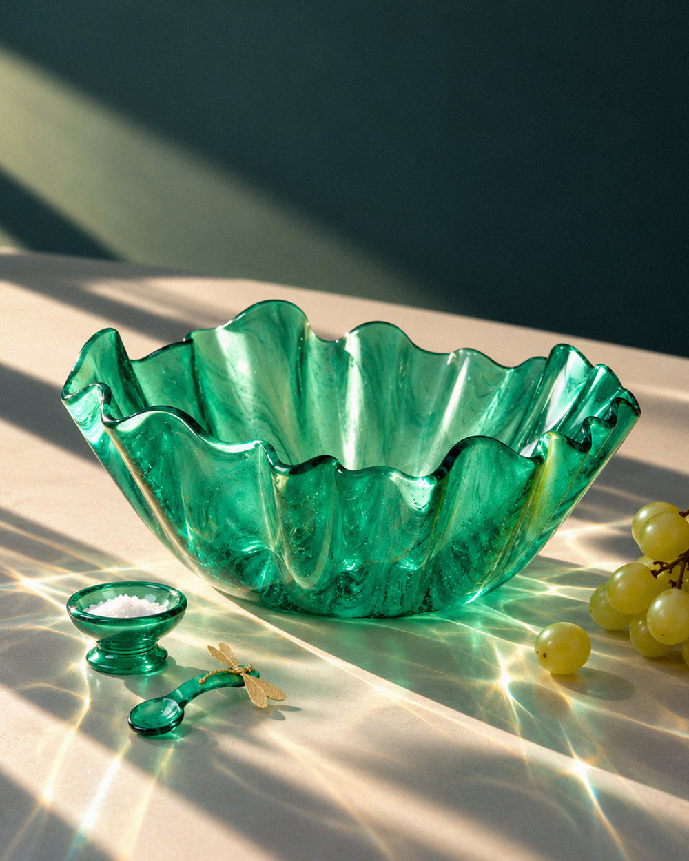 Corolla Bowl Marble Dark Green D27cm