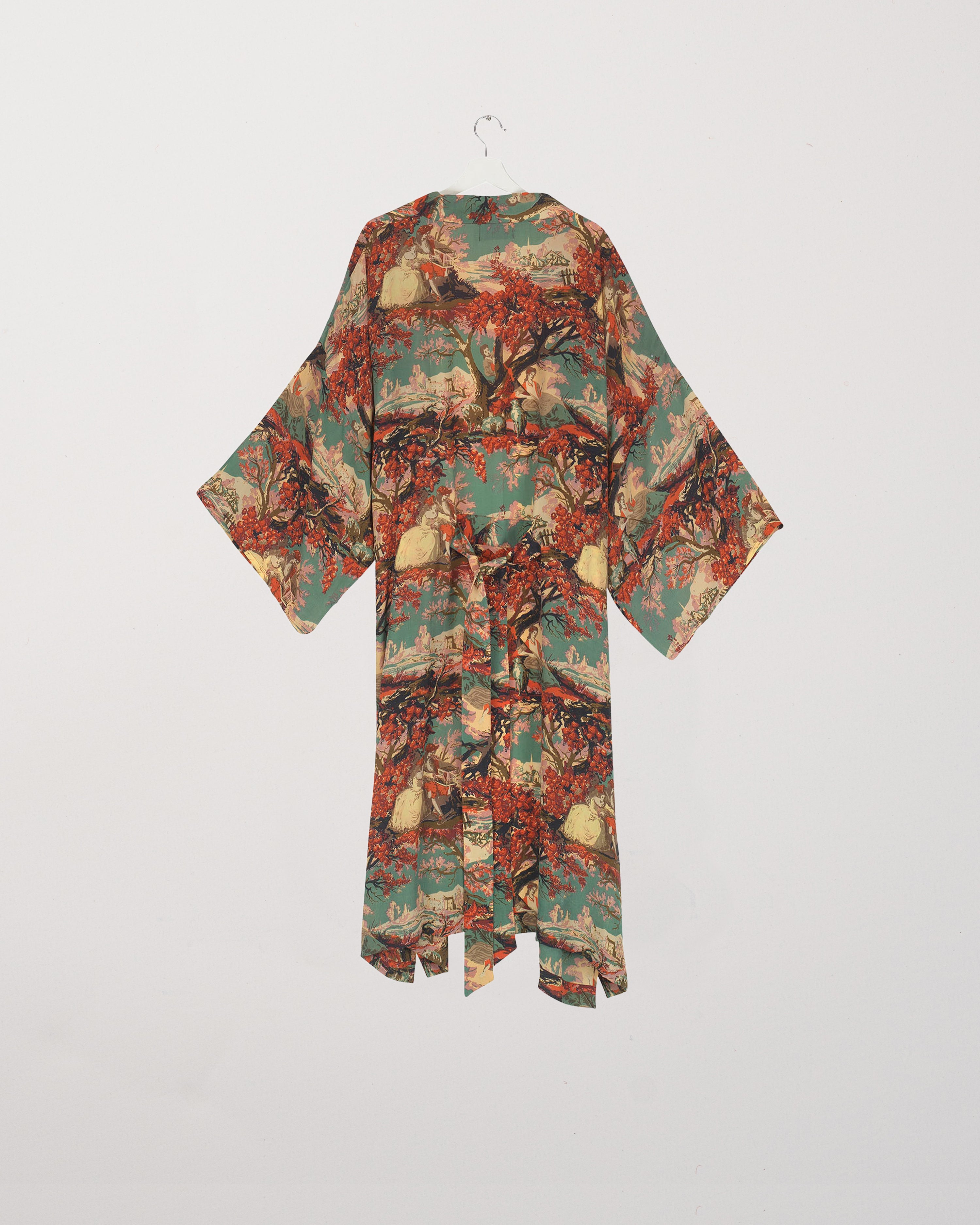 Country Toile Berry Long Kimono