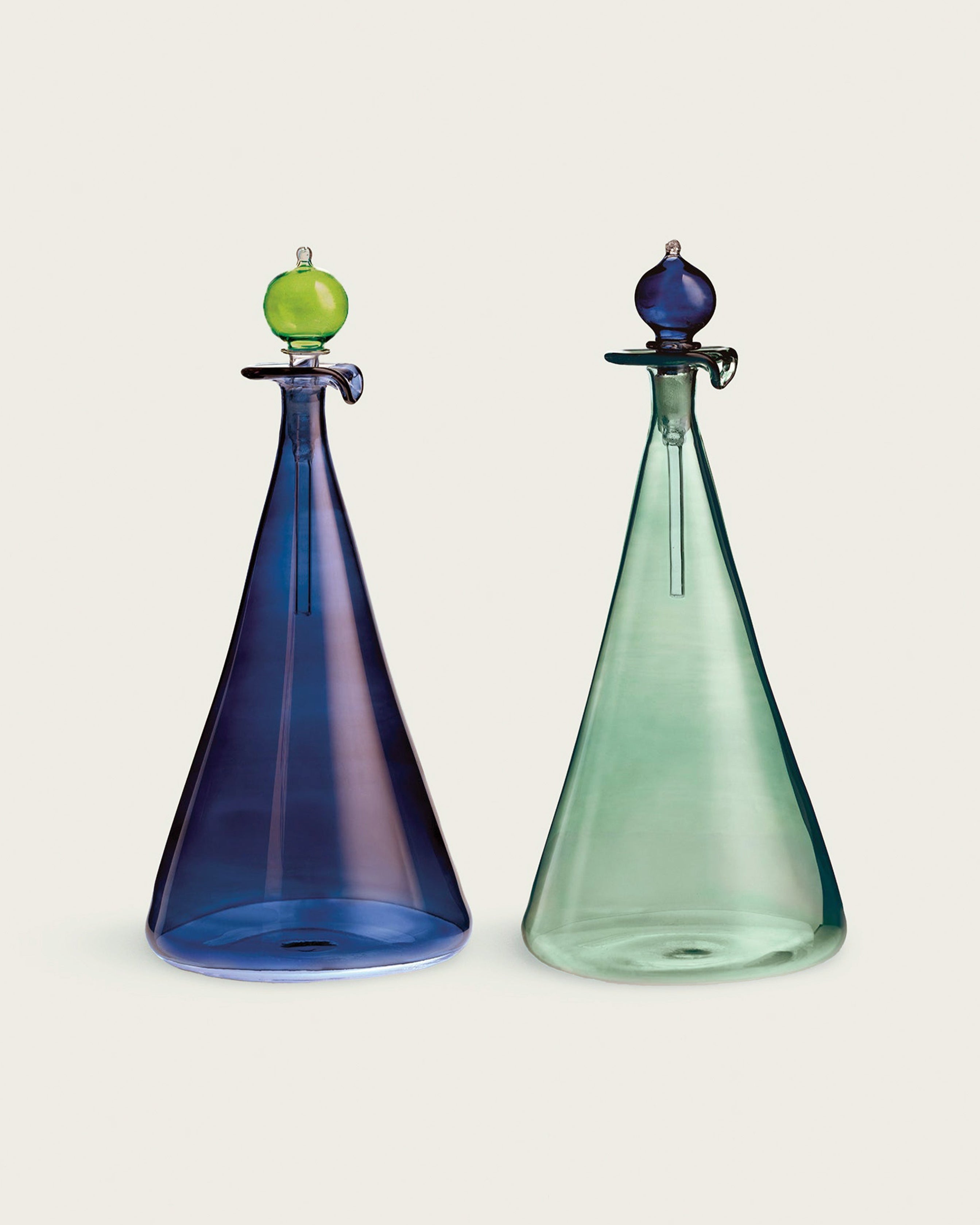Couple Vinegar & Oil Handblown Flasks Green/Dark Blue