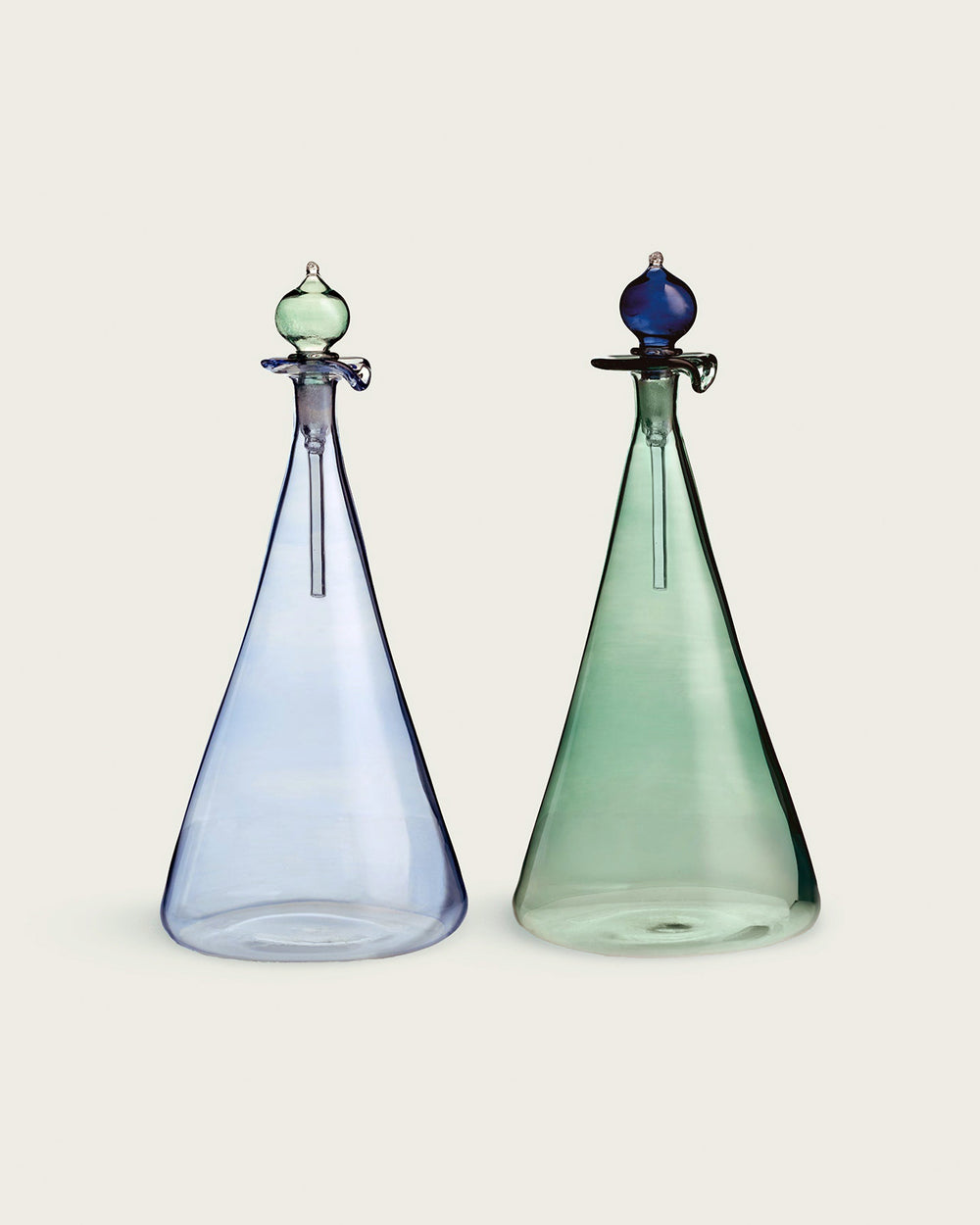 Couple Vinegar & Oil Handblown Flasks Green/Light Blue