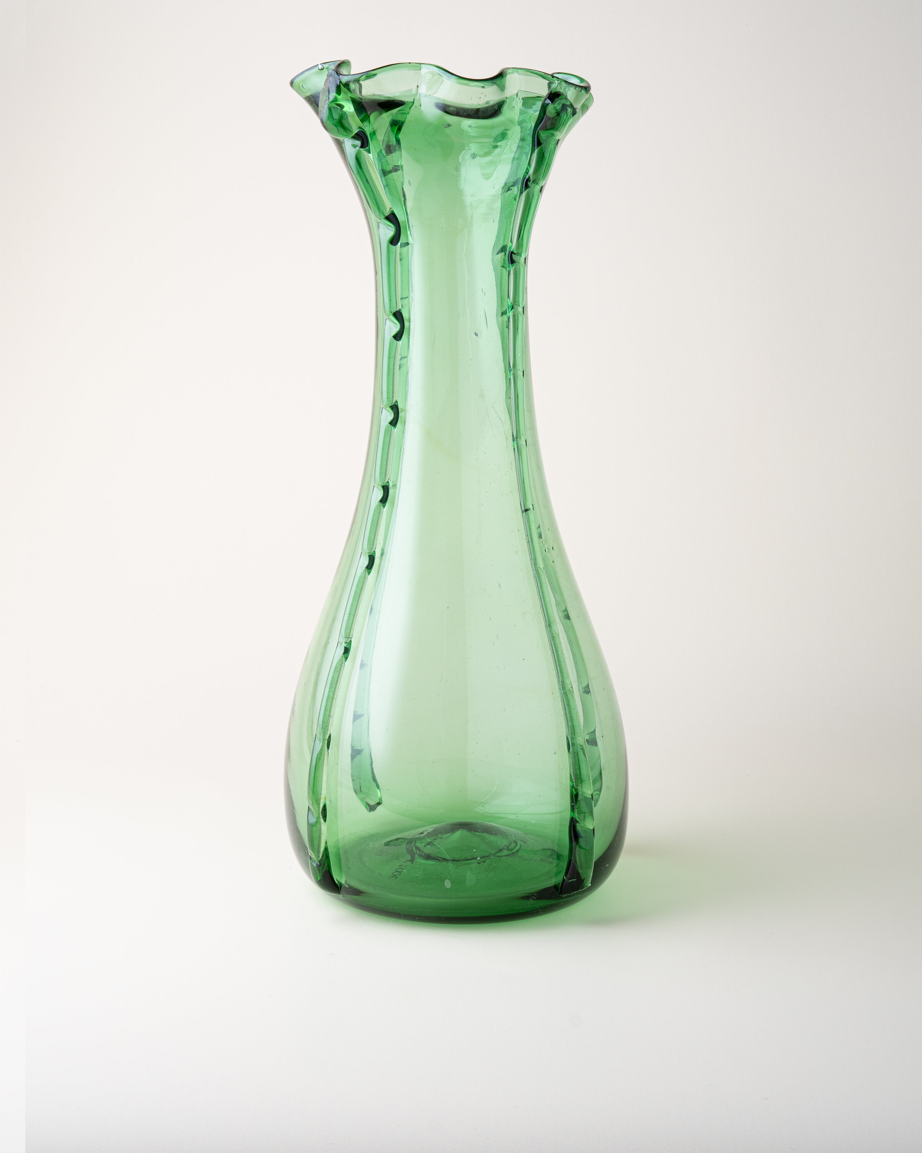 Decorative Frill Glass Vase Green