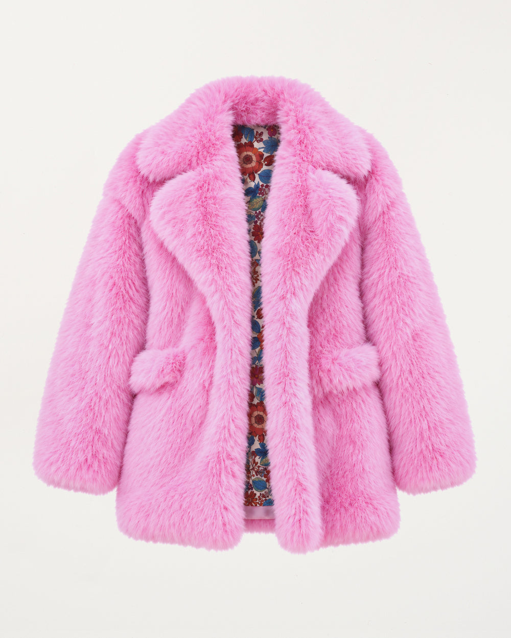Faux Fur Baby Pink Midi Coat
