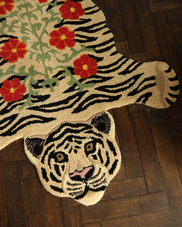Floral White Tiger Rug Small
